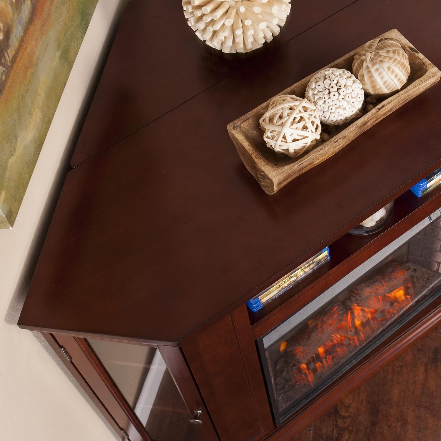 SEI Furniture Claremont Convertible Corner Electric Fireplace Media Stand with Storage, Black