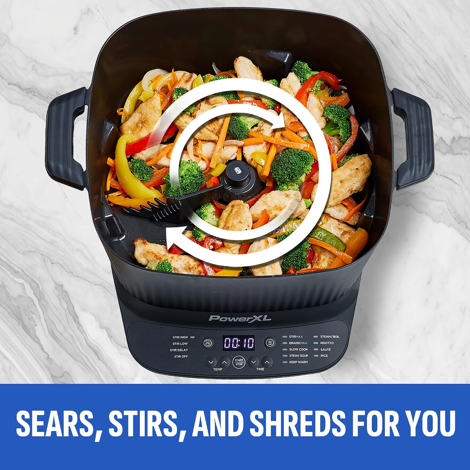 STIRMAX PLUS 7.5QT Digital Multi-Cooker with Auto Stir | 9-in-1 multicooker with automatic stirring, sauté, sear and 7.5QT family-size capacity.