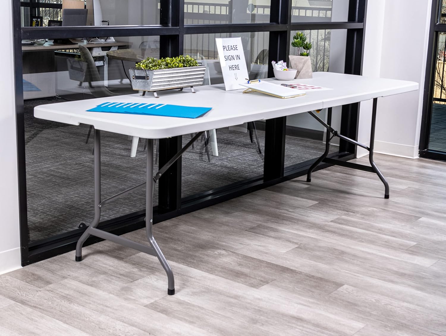 Iceberg IndestrucTable Classic Center-Folding Table, 5 ft, Platinum Granite | Measures 60" x 30" x 29", holds up to 250 lbs, indoor and outdoor use, center-folding for easy carry, ideal for camping