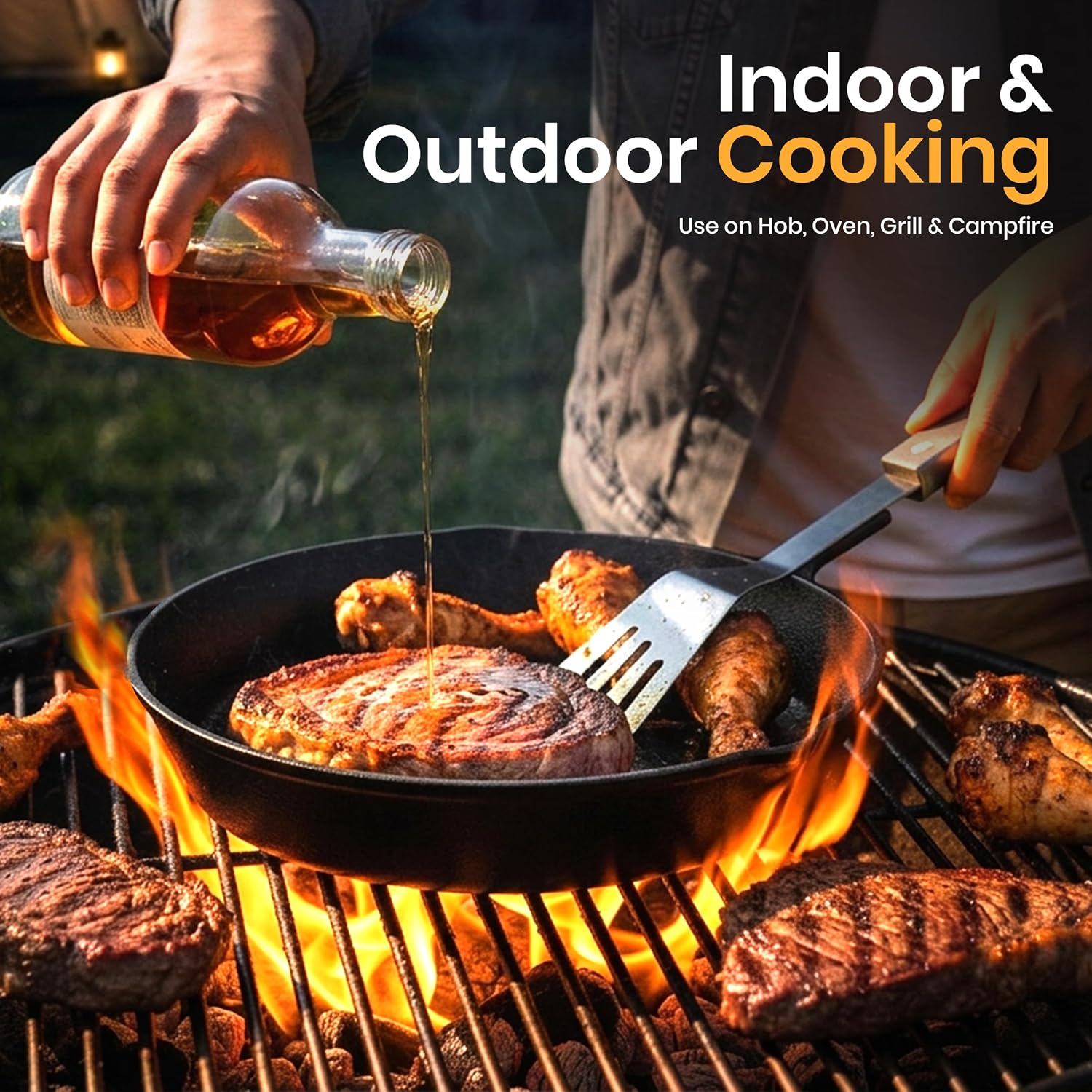 Utopia Kitchen Cast Iron Skillet Set 3 Piece 6 8 10 Inch PFAS-Free Black | Chef Pan, Even Heat Distribution, Stovetop, Campfire and Grill Safe, Large Skillet Set, Indoor Outdoor Use