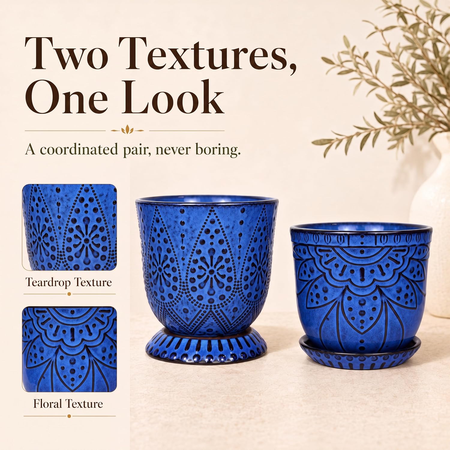 Gepege Ceramic Plant Pots, 6 Inch Indoor Planters with Drainage & Saucers