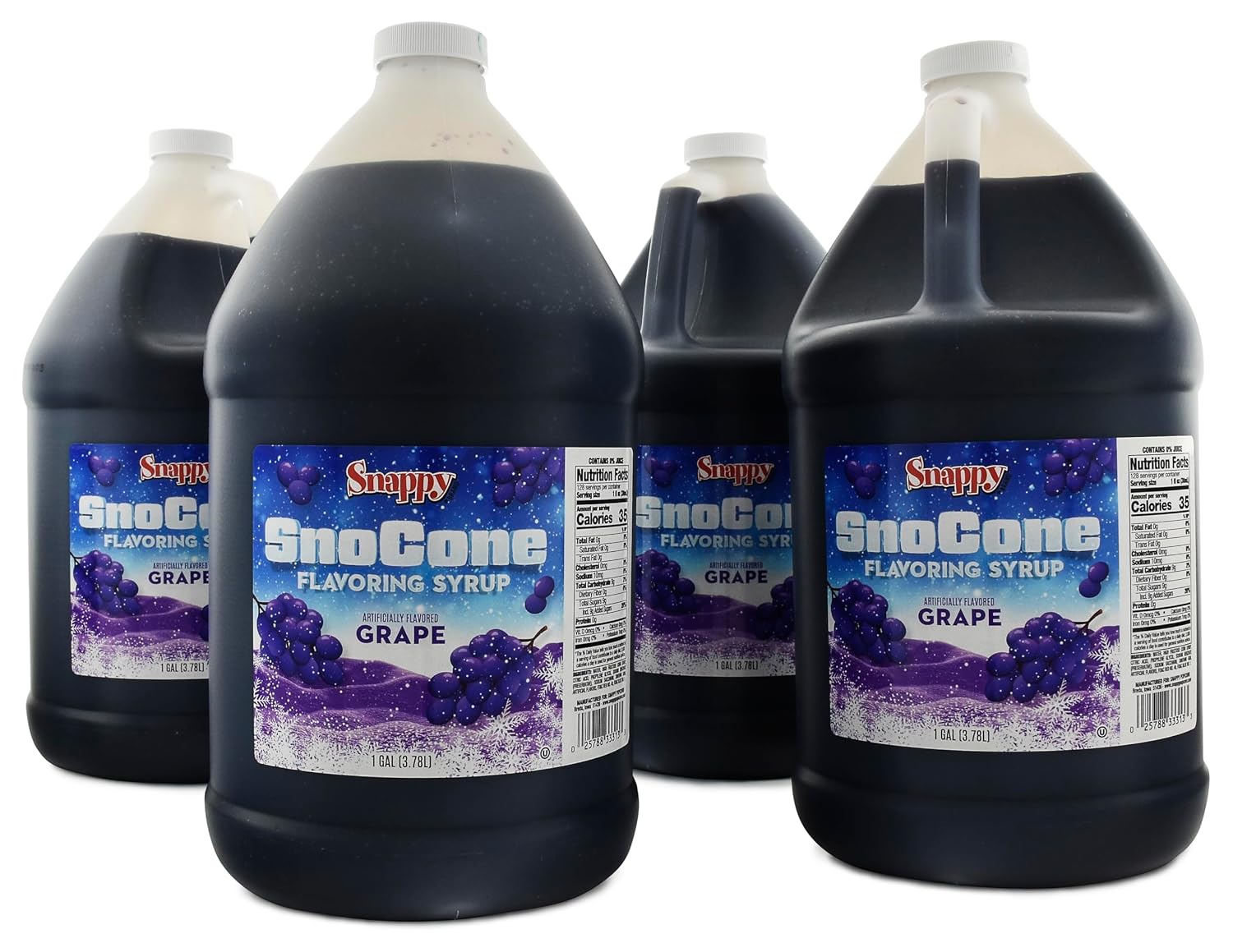 Snappy Grape Sno Cone Syrup, 1 Gallon 4 Pack, Ready to Use for Snow Cone Machines and Shaved Ice
