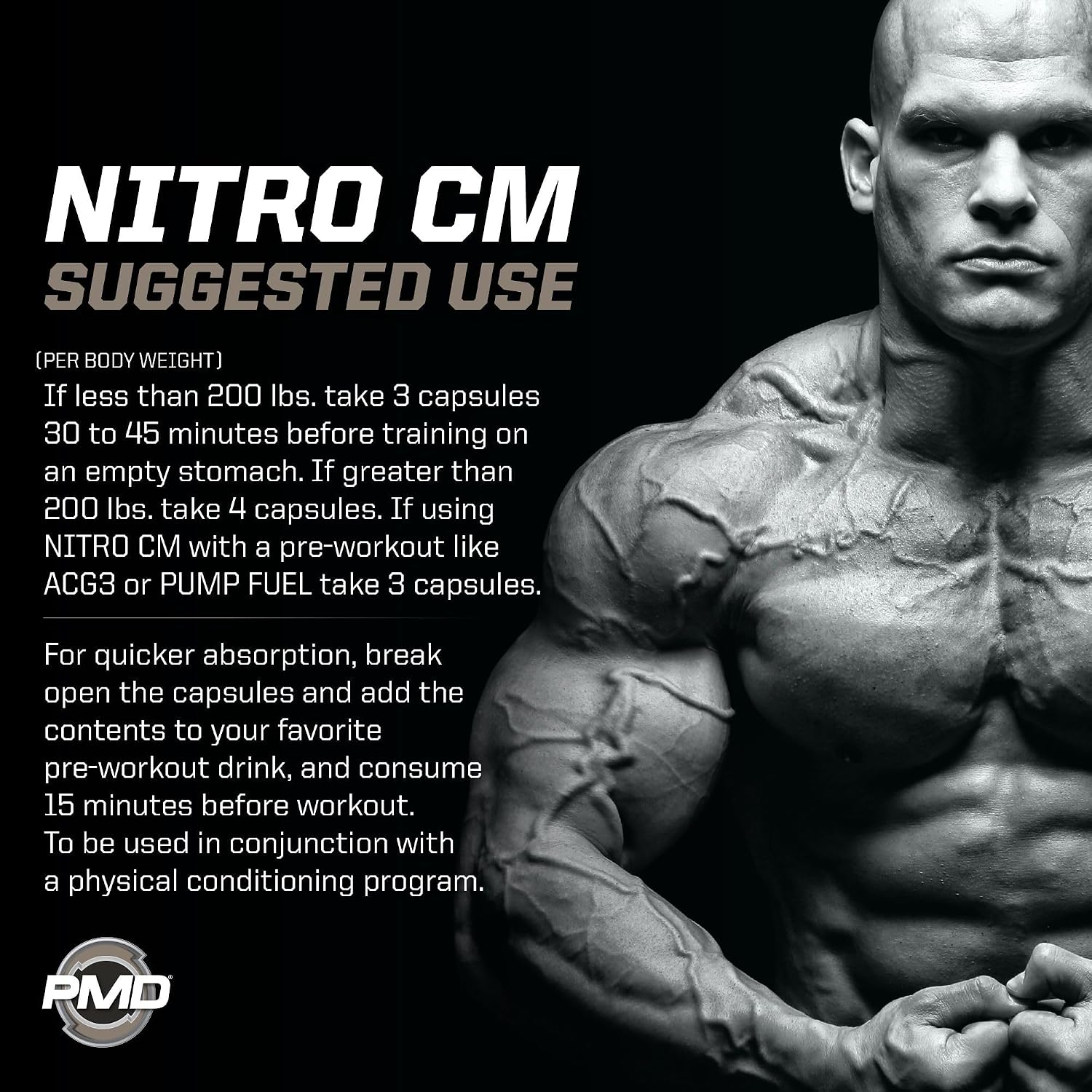PMD Sports Nitro CM Nitric Oxide with Agmatine Supplement - 90 Capsules | Muscle Growth Support, Muscle Pump, L-Arginine, Endurance Antioxidants Boost, Hardcore Training and Bodybuilding Support