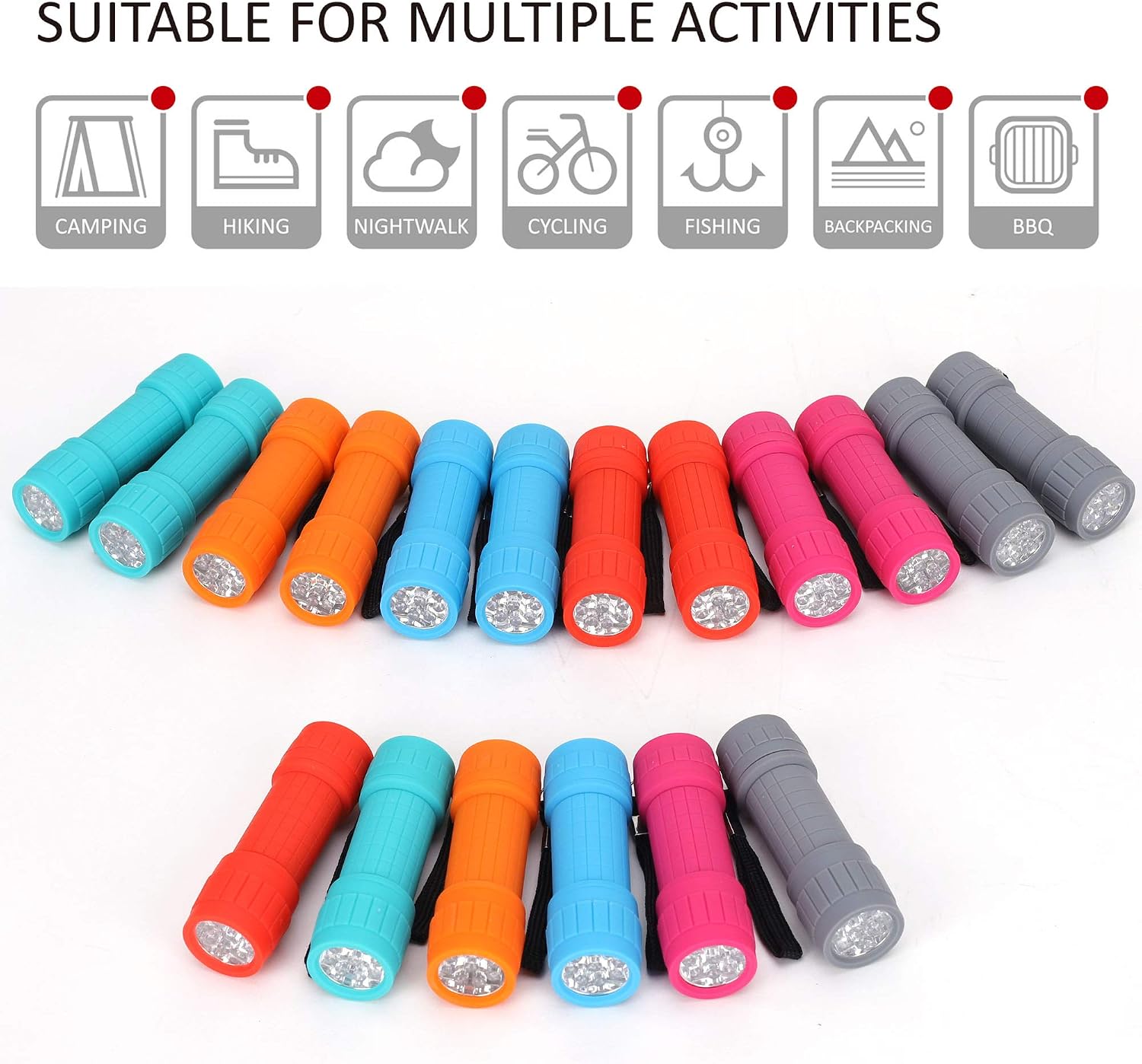 FASTPRO 18-Pack 9-LED Mini Flashlight Set with AAA Batteries Included | Small FLashlights with Lanyard, For Class Teaching, Camping, Wedding Favor