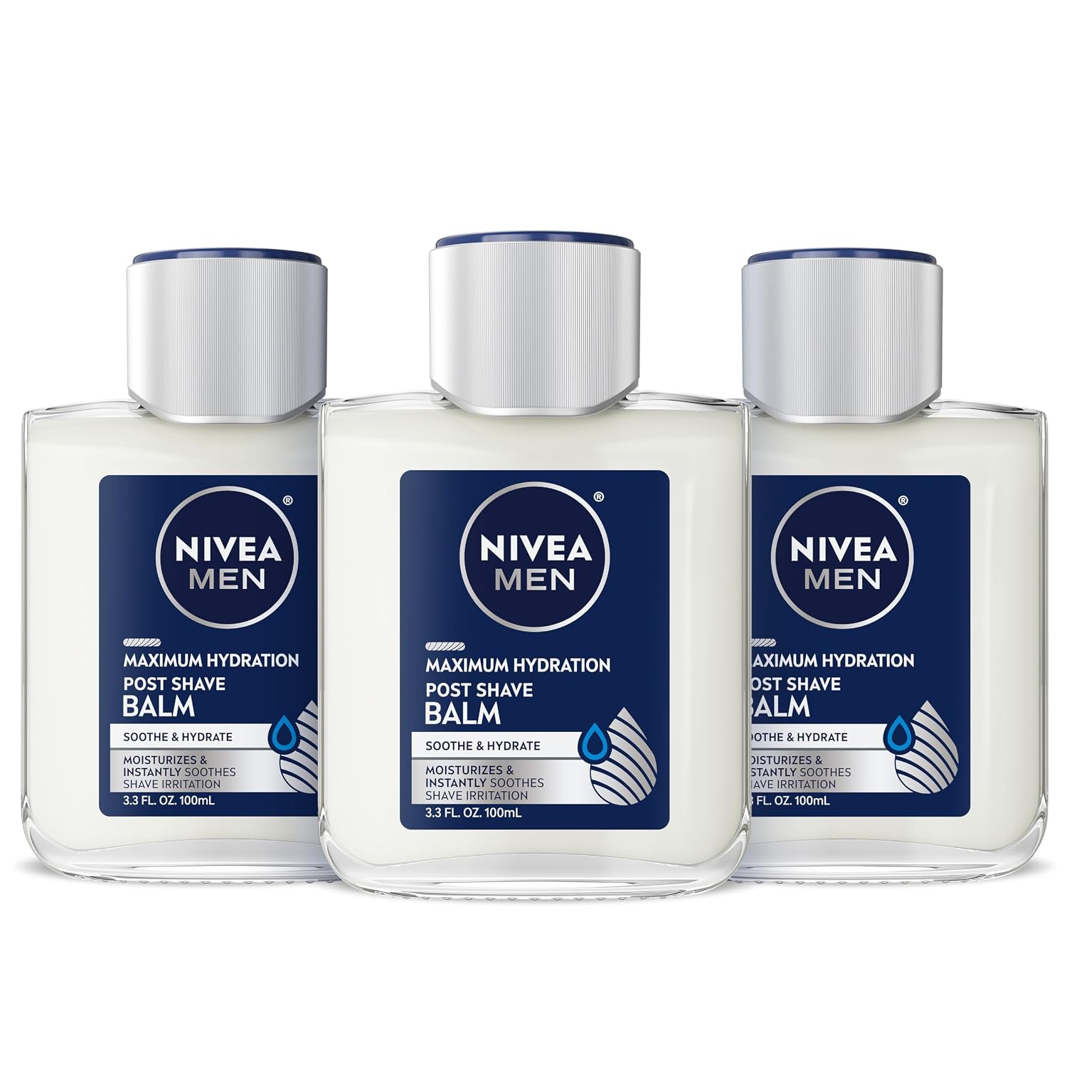 NIVEA MEN Maximum Hydration Post Shave Balm, Multipack, 3 x 3.3 FL OZ | Aftershave Balm for Men with Provitamin B5 and Aloe Vera, 3X Hydration Effect