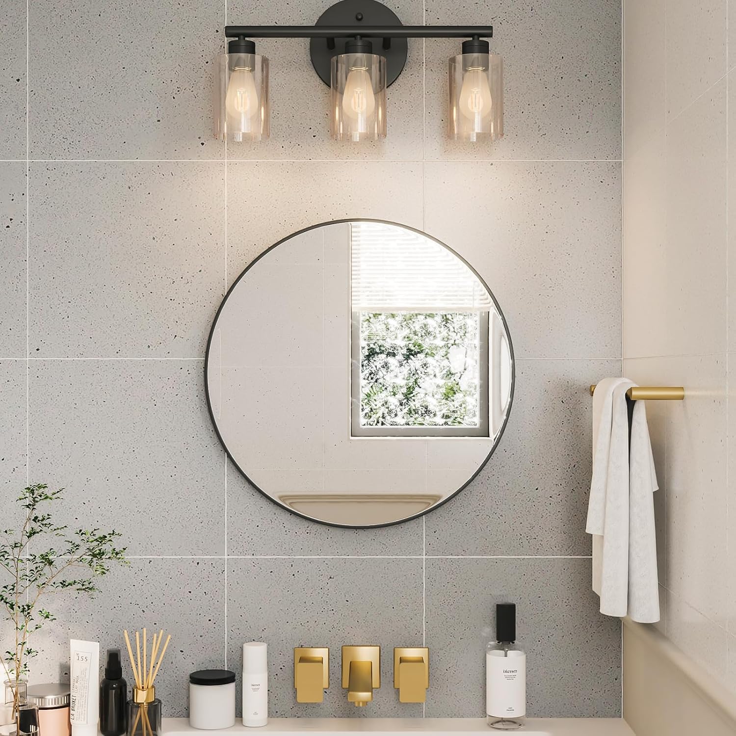Growsun Black Round Mirror 24 inch, Wall Mounted Circle Mirror, Metal Framed Mirror for Bathroom Vanity, Bedroom Home Decor Mirros