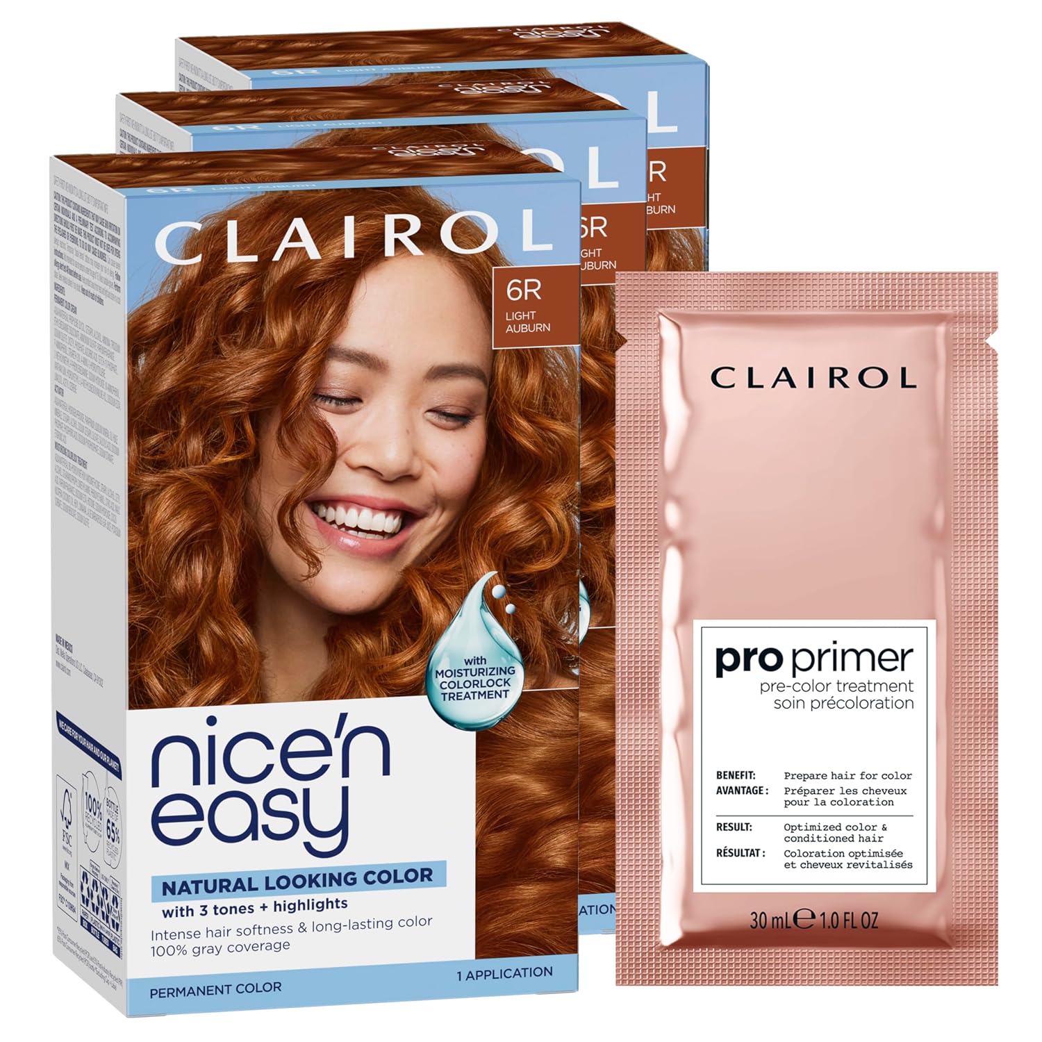 Clairol Nice'n Easy Permanent Hair Dye, 6A Light Ash Brown | Pack of 3