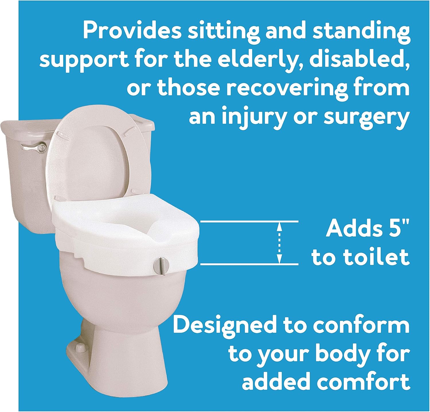 Carex E-Z Lock Raised Toilet Seat, Elongated Toilet Seat Riser, Adds 5 Inches of Height, 300 lbs Capacity