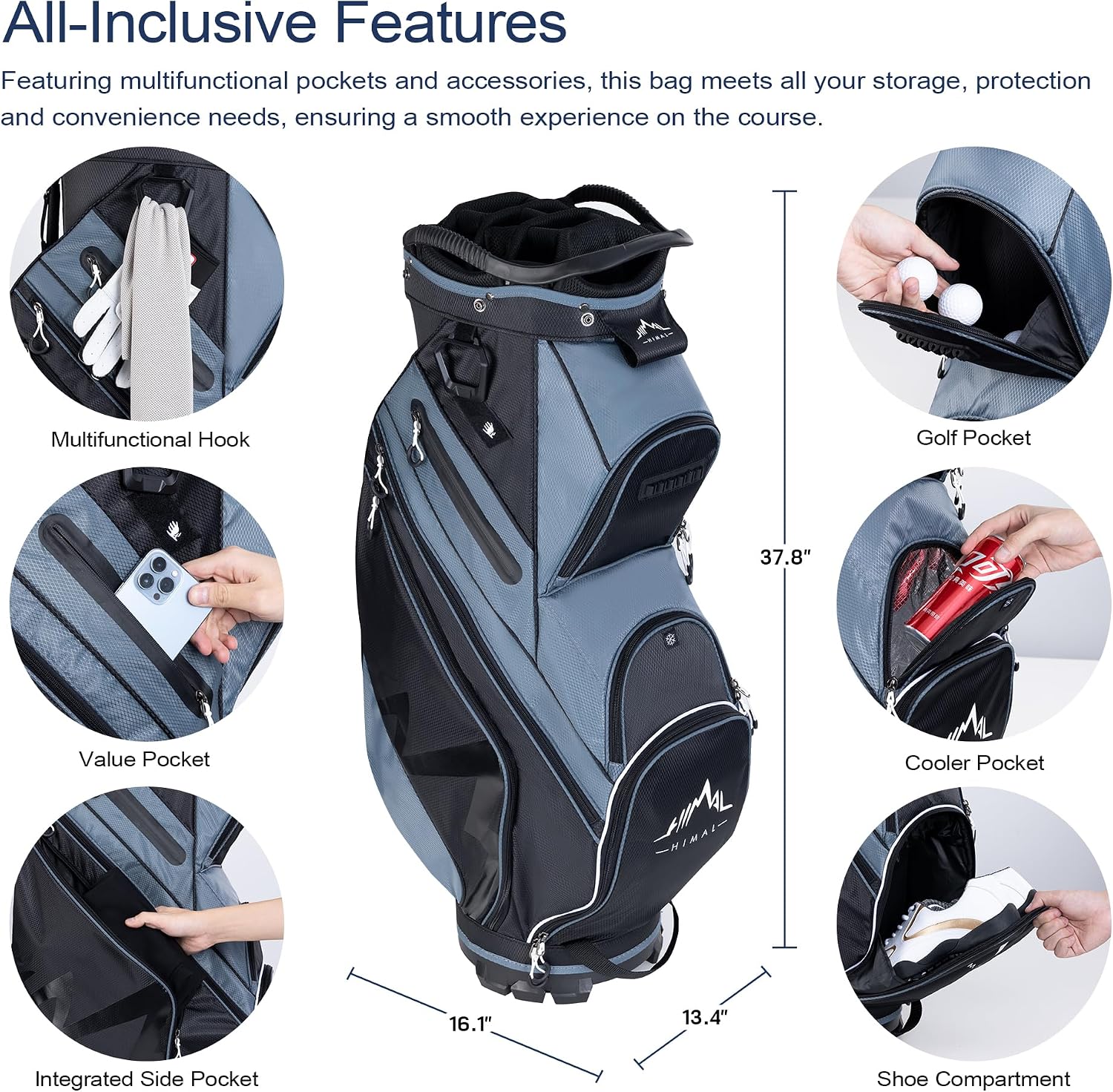 14-Way Golf Cart Bag with Organizer Divider | Full-Length Dividers, Rain Cover Included, Easy-Carry Handles, Club Organization, Cart Compatible