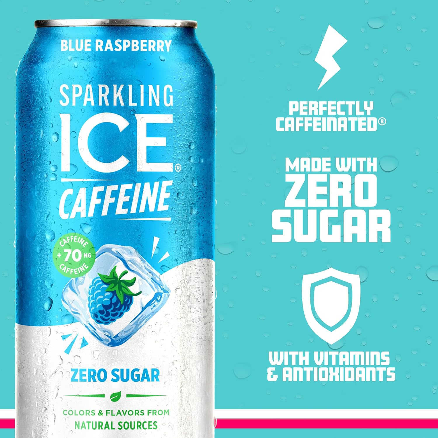 Sparkling Ice Caffeine Black Raspberry Sparkling Water with Caffeine, Zero Sugar, with Antioxidants and Vitamins,16 fl oz Cans (Pack Of 12)