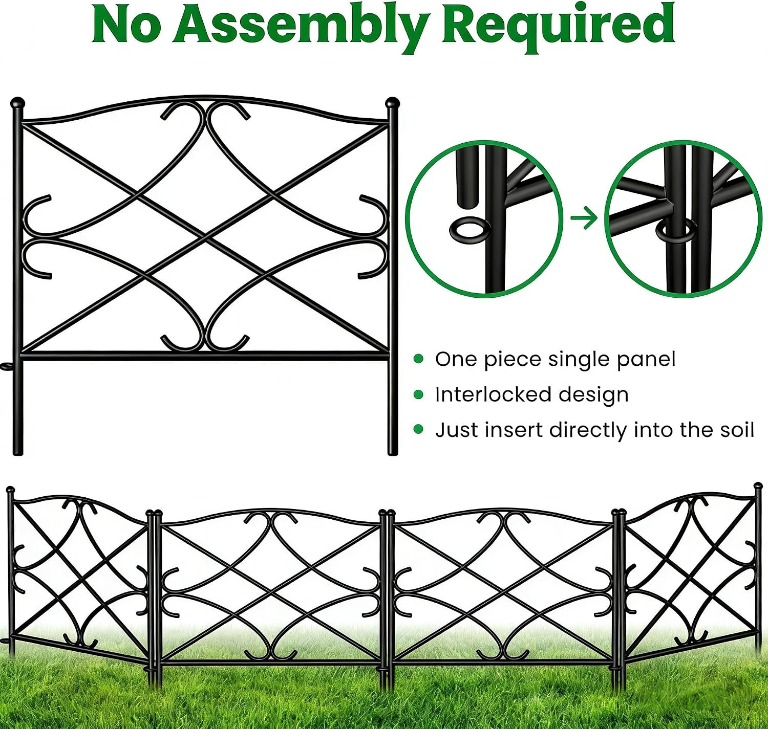 AMAGABELI 10 Panels 17in(H)×10ft(L) Decorative Garden Fences and Borders for Dogs No Dig Rustproof Metal Fence Panels Garden Edging Border Animal Barrier Fencing for Flower Beds Yard Patio Decor Black