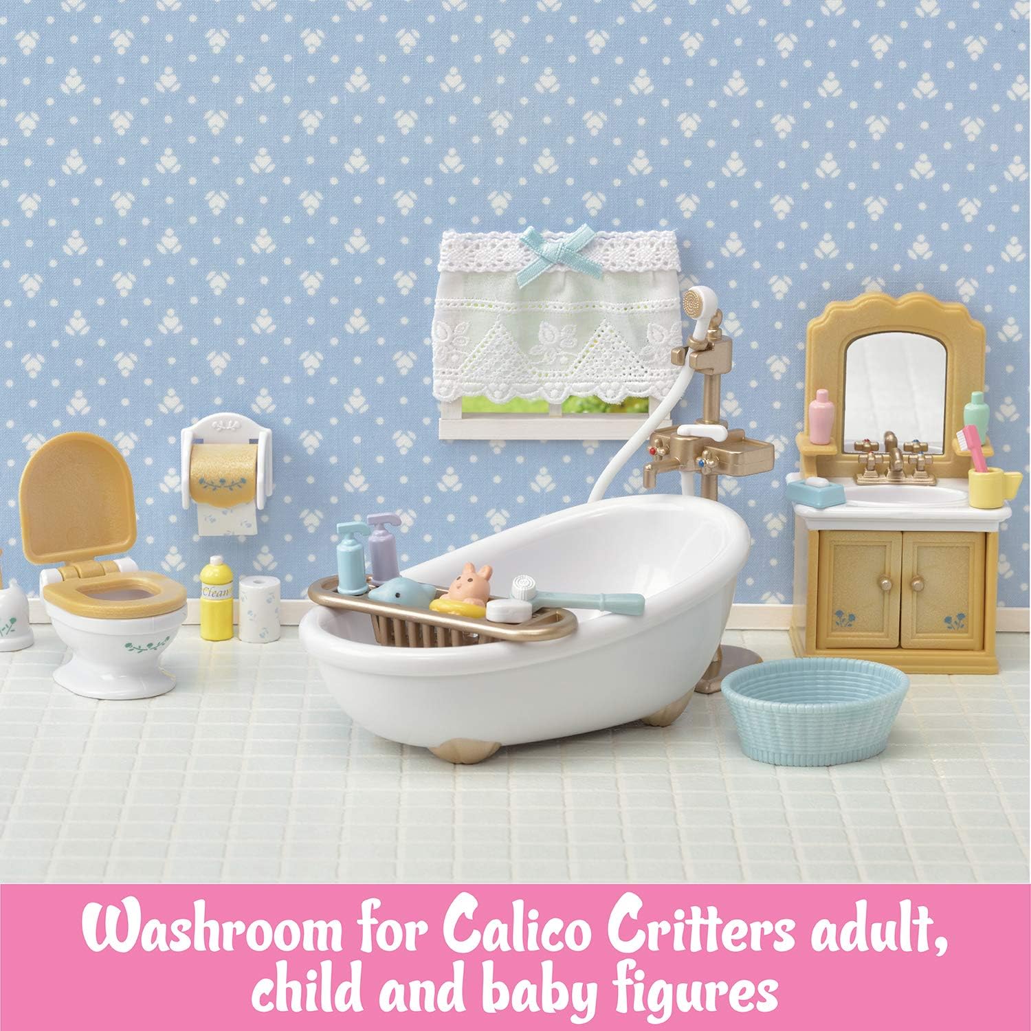 Calico Critters - Country Bathroom Set - Dollhouse Furniture Sets | Rustic tub-and-basin charm for the family washroom - detailed pieces for morning