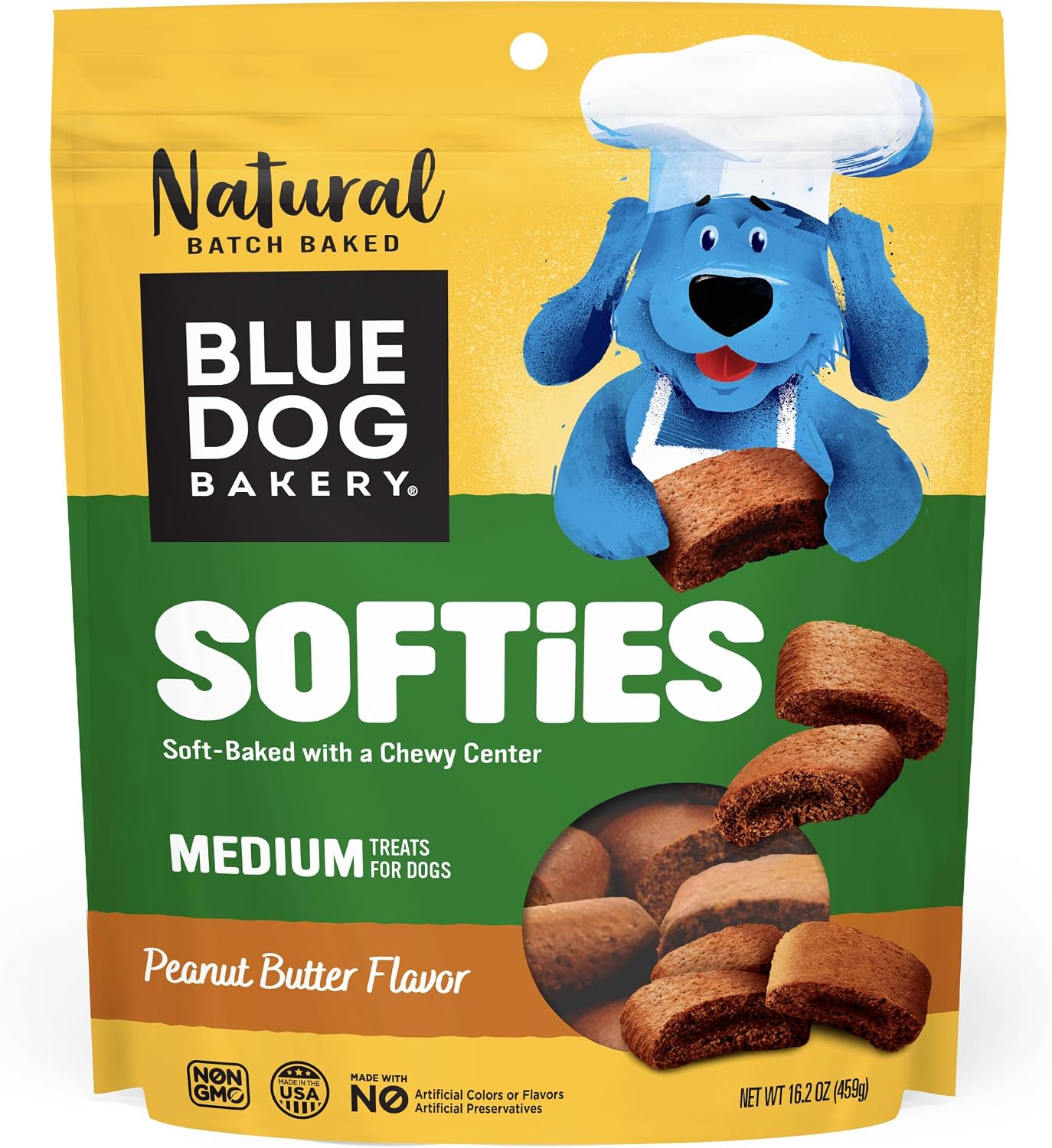 Blue Dog Bakery Natural Dog Treats, Softies, Peanut Butter Flavor, 16.2oz Bag, 6 Bags | Soft & Chewy Oven-Baked Dog Treat Chews, Made with Real Peanut Butter & Other Real Premium Wholesome Ingredients in the USA
