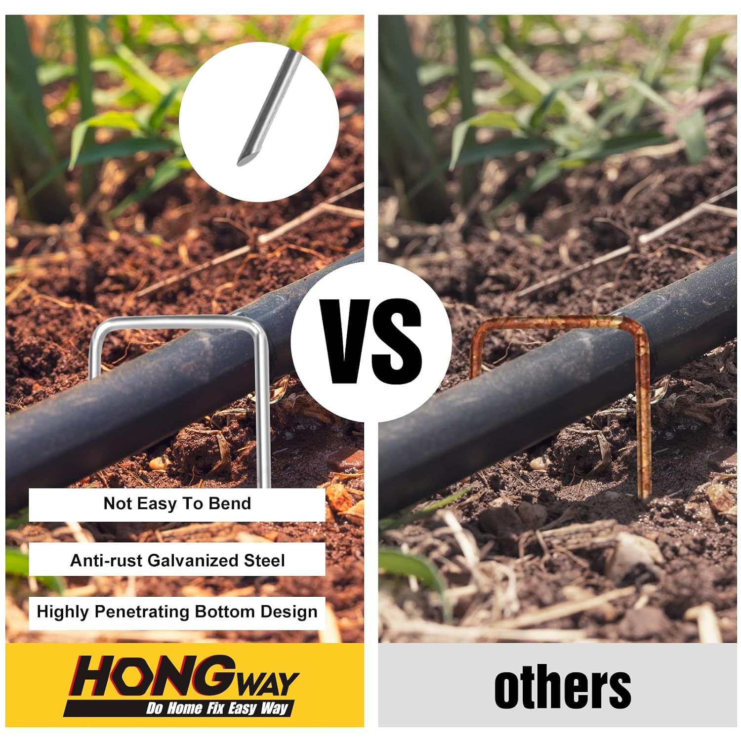 HongWay 240 Pack Landscape Staples 6 Inch, Galvanized Garden Stakes