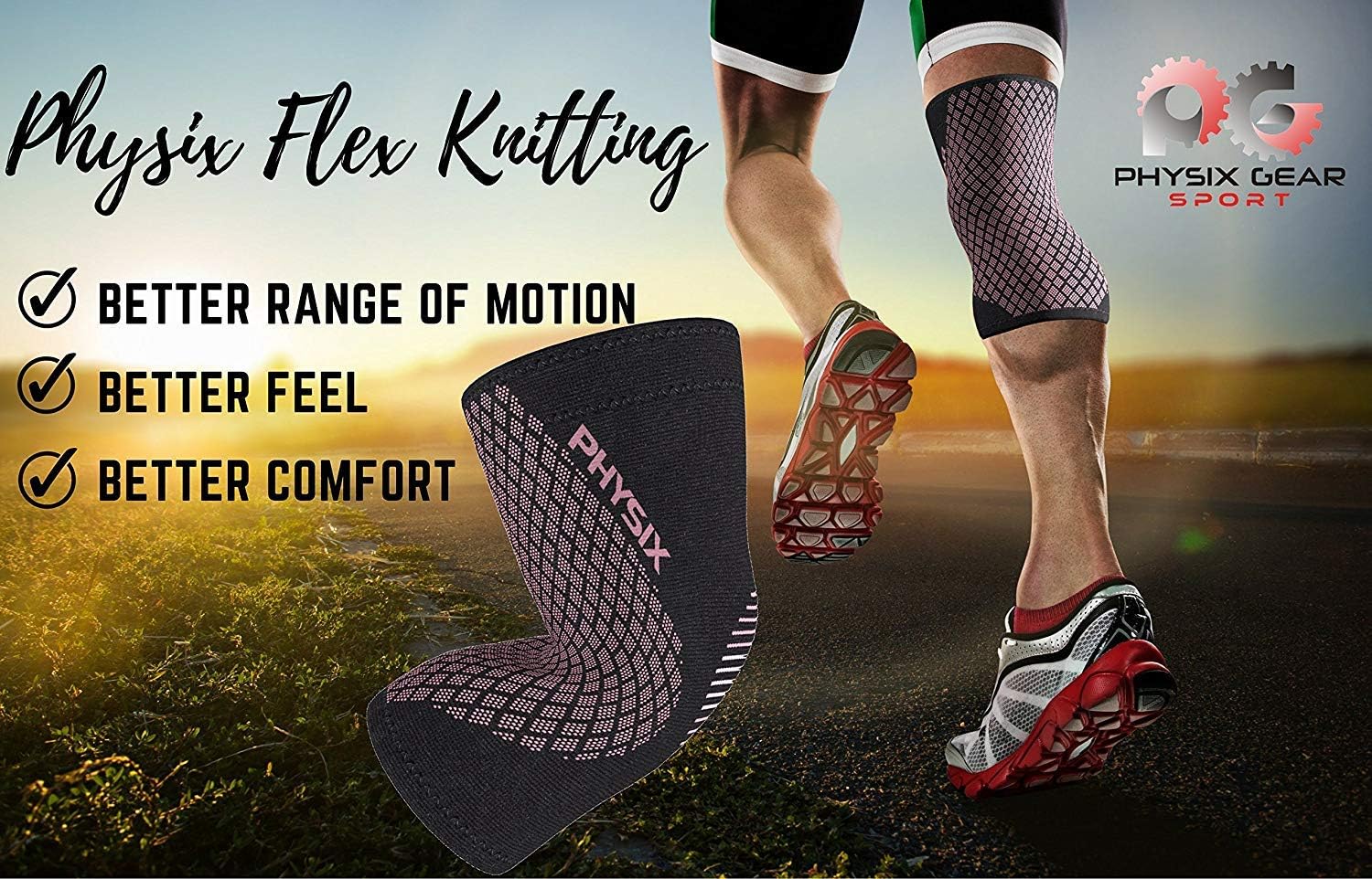 Physix Gear Knee Compression Sleeve for Men & Women - Best Compression Knee Brace for Walking, Running, Gym, Basketball, Weightlifting,Workout, Sports - Knee sleeves Support Compression & Stability