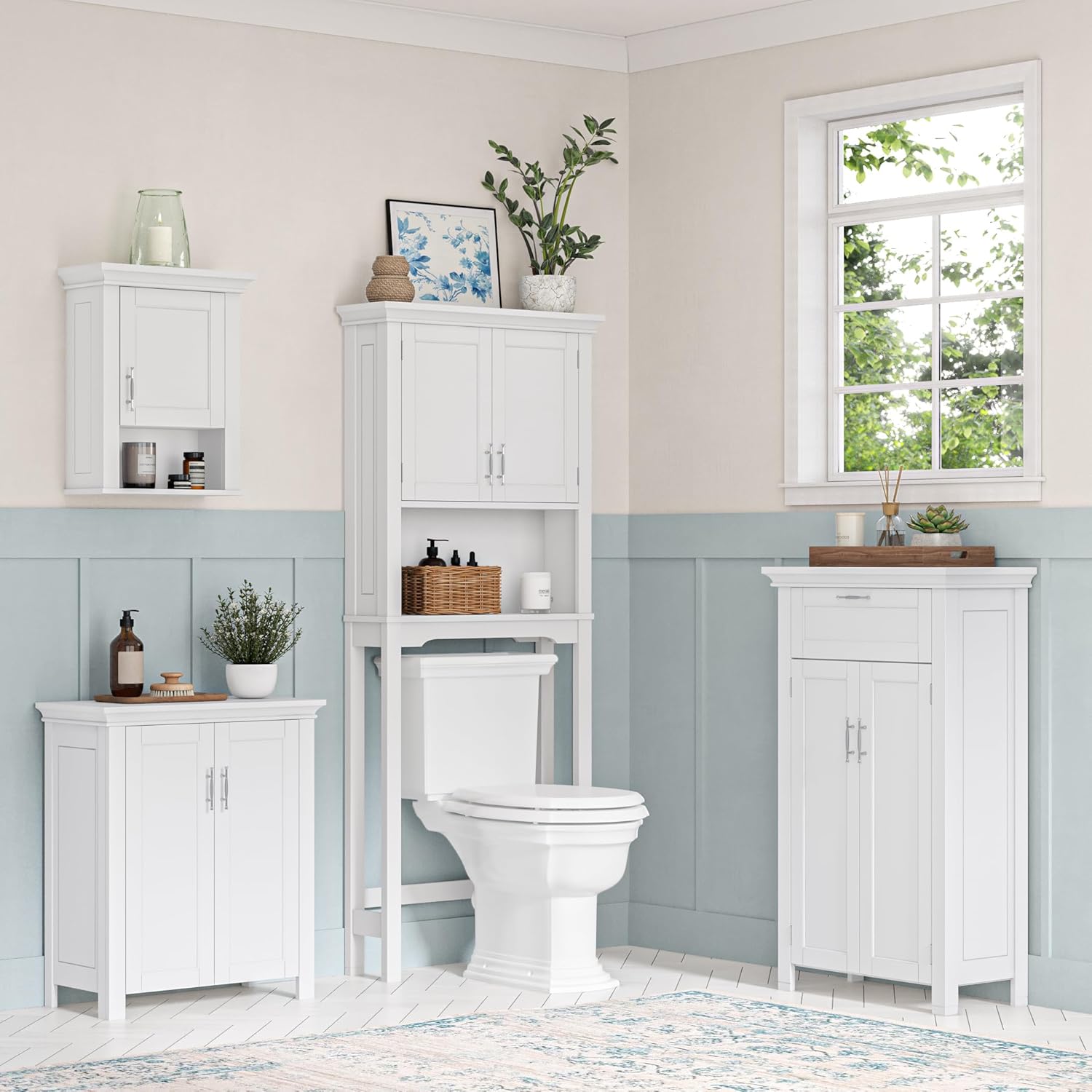 RiverRidge Somerset 2-Door Bathroom Storage Cabinet, White | Laundry Room Linen Cabinet, Bath Medicine Floor Cabinet, Adjustable Interior Shelf