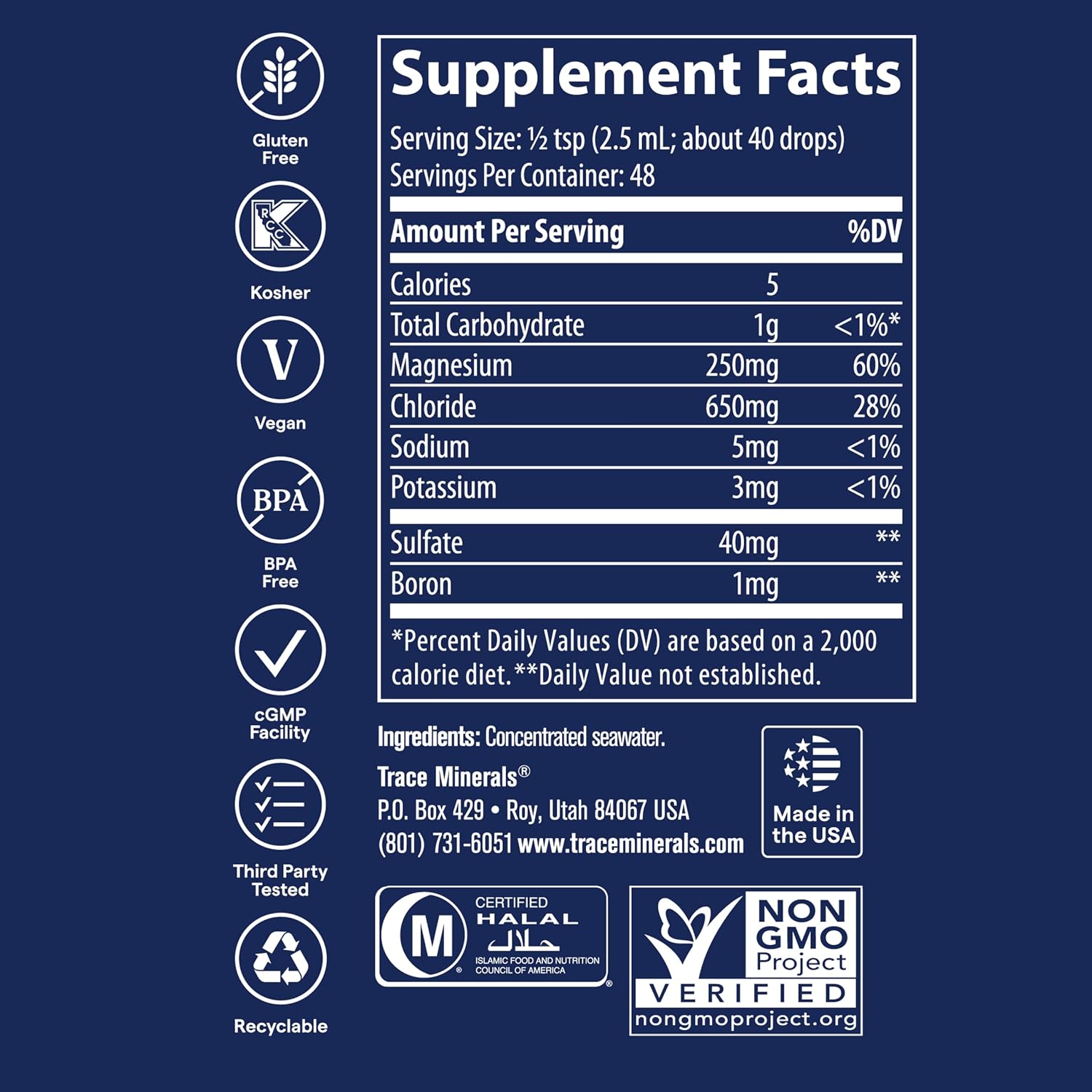 ConcenTrace Trace Mineral Drops, 4 fl oz, 48 Day Supply | Ionic liquid electrolyte concentrate, RO water remineralizer