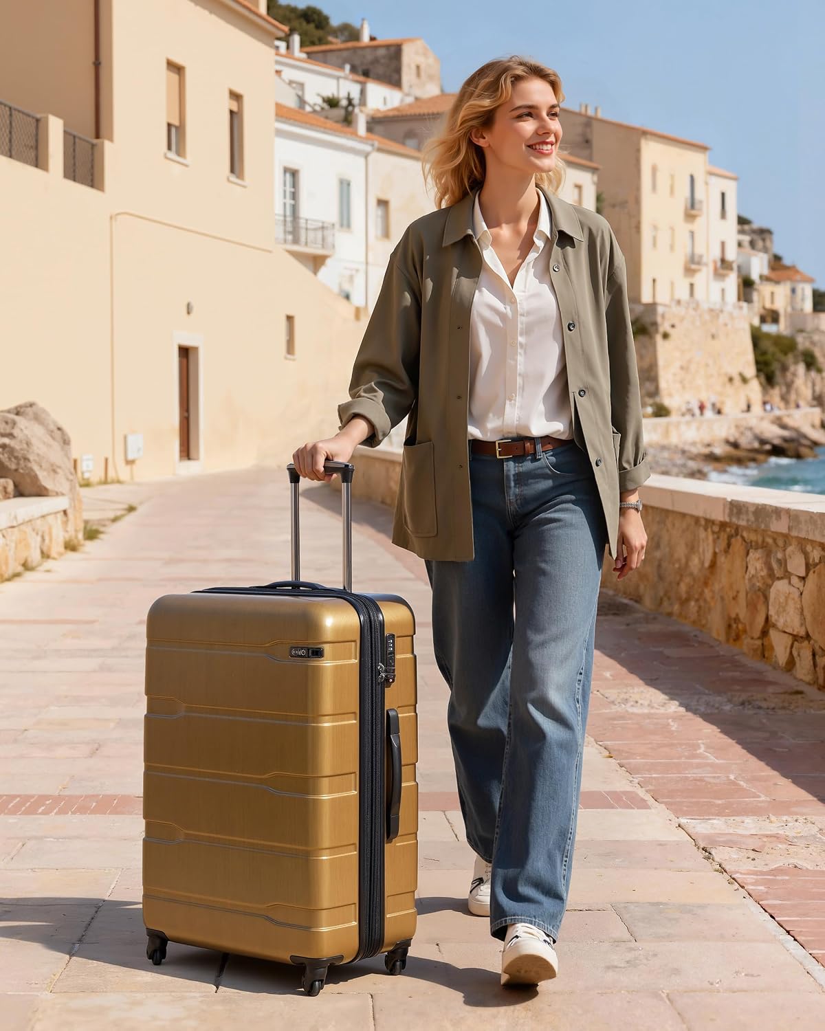 Coolife Medium Checked Luggage Hardside Suitcase with Spinner Wheels, 24in | Lightweight ABS+PC, Rolling Travel Suitcase with TSA Lock, Spinner Wheels, Durable Zipper, Charcoal