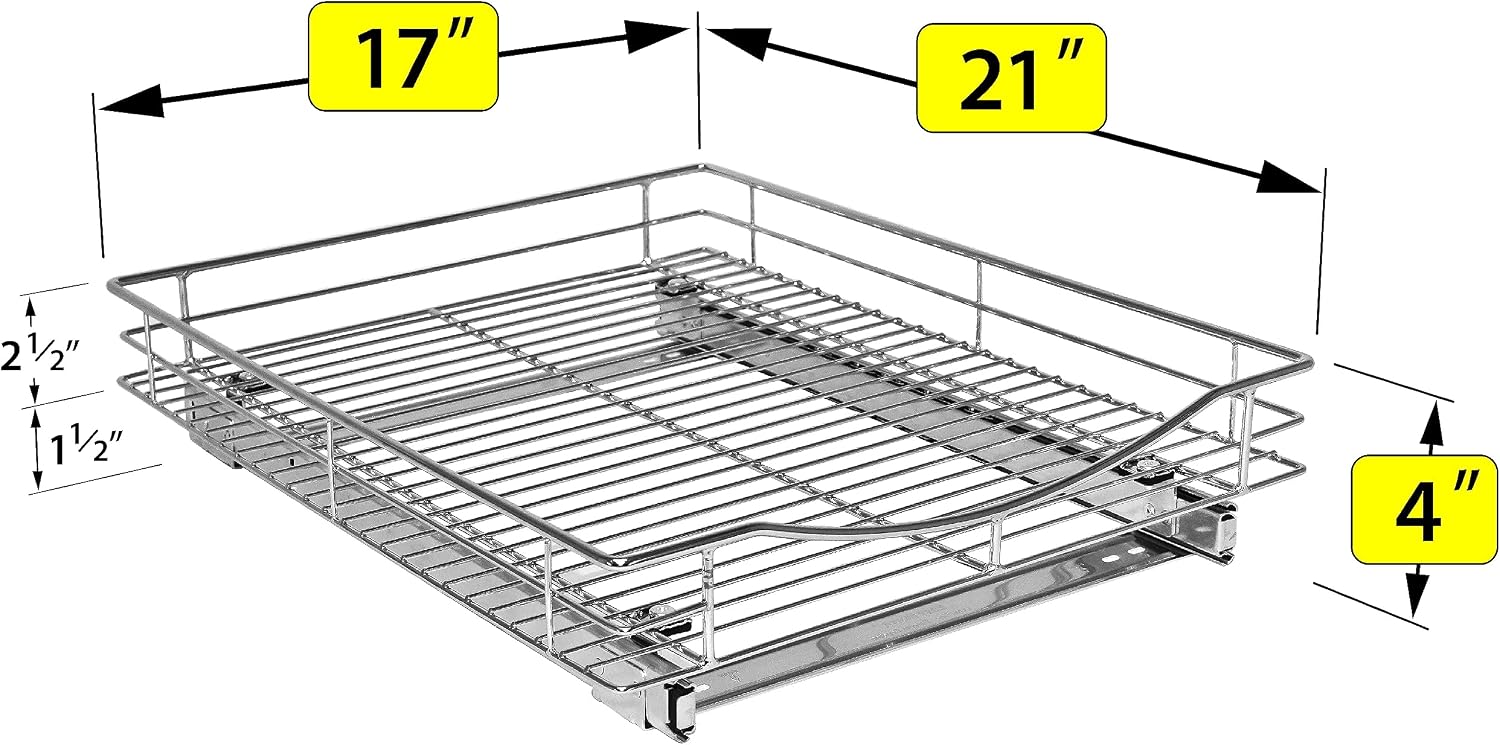 LYNK PROFESSIONAL® Pull Out Cabinet Organizer, Kitchen Slide Out Drawer | 11W x 21D Chrome cabinet pull-out shelves with 3/4-extension glides create easy-access storage for cookware and pantry items