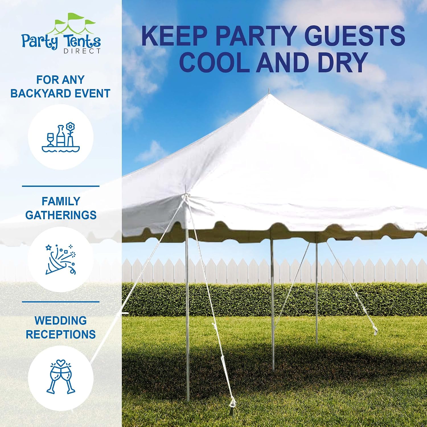 20’ x 20’ Weekender Canopy Pole Tent, Indoor and Outdoor Heavy Duty Easy Up, 80 Person Capacity Tent for Parties, Weddings, and Events, Commercial and Residential Use, PVC White Top | Easy Up Weekender Canopy Tent With 80 Person Capacity - Outdoor Canopi…