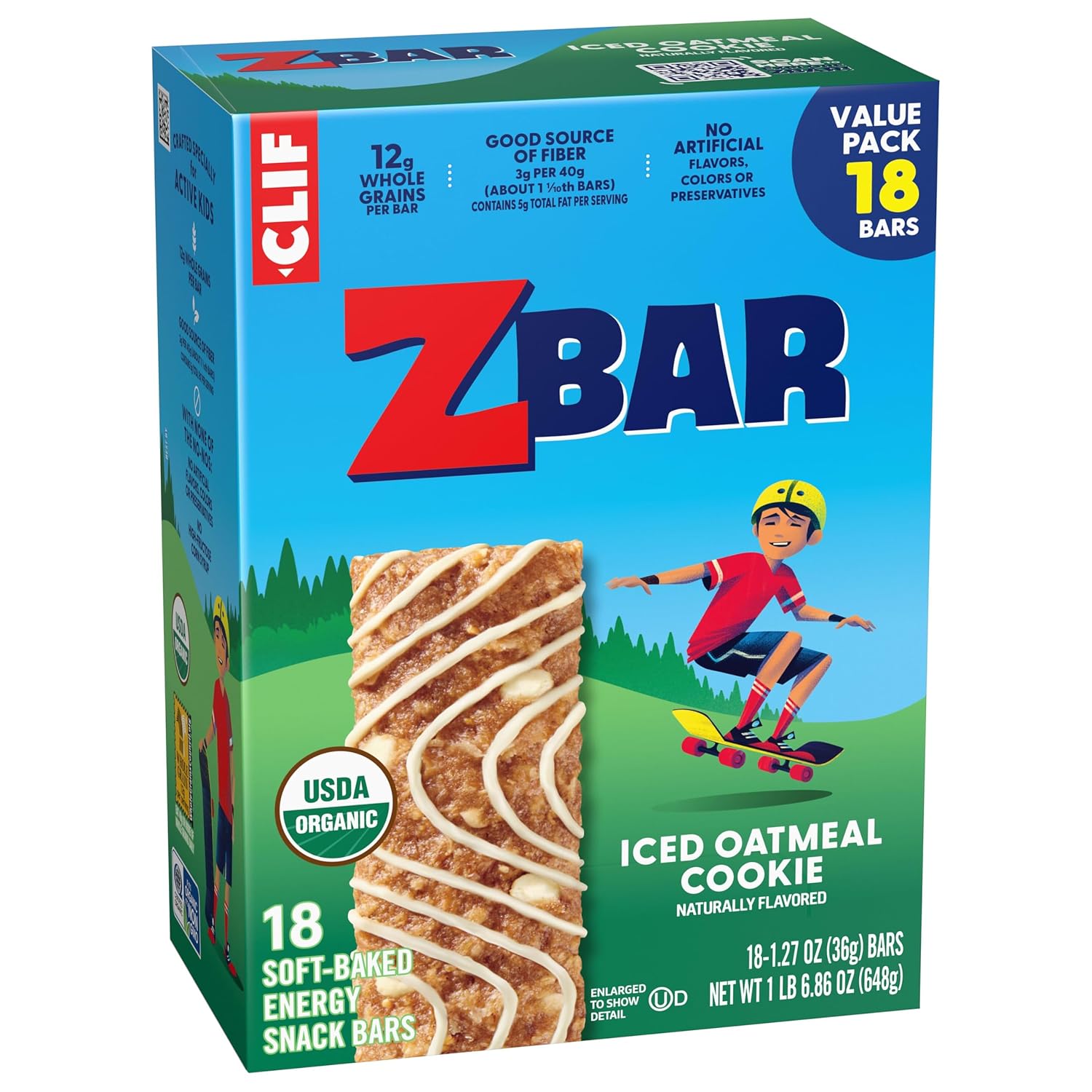 Zbar - Iced Oatmeal Cookie - Soft-Baked Energy Snack Bars - Non-GMO - 12g Whole Grains - USDA Organic Granola Bars - Snacks for Kids (18 Pack)