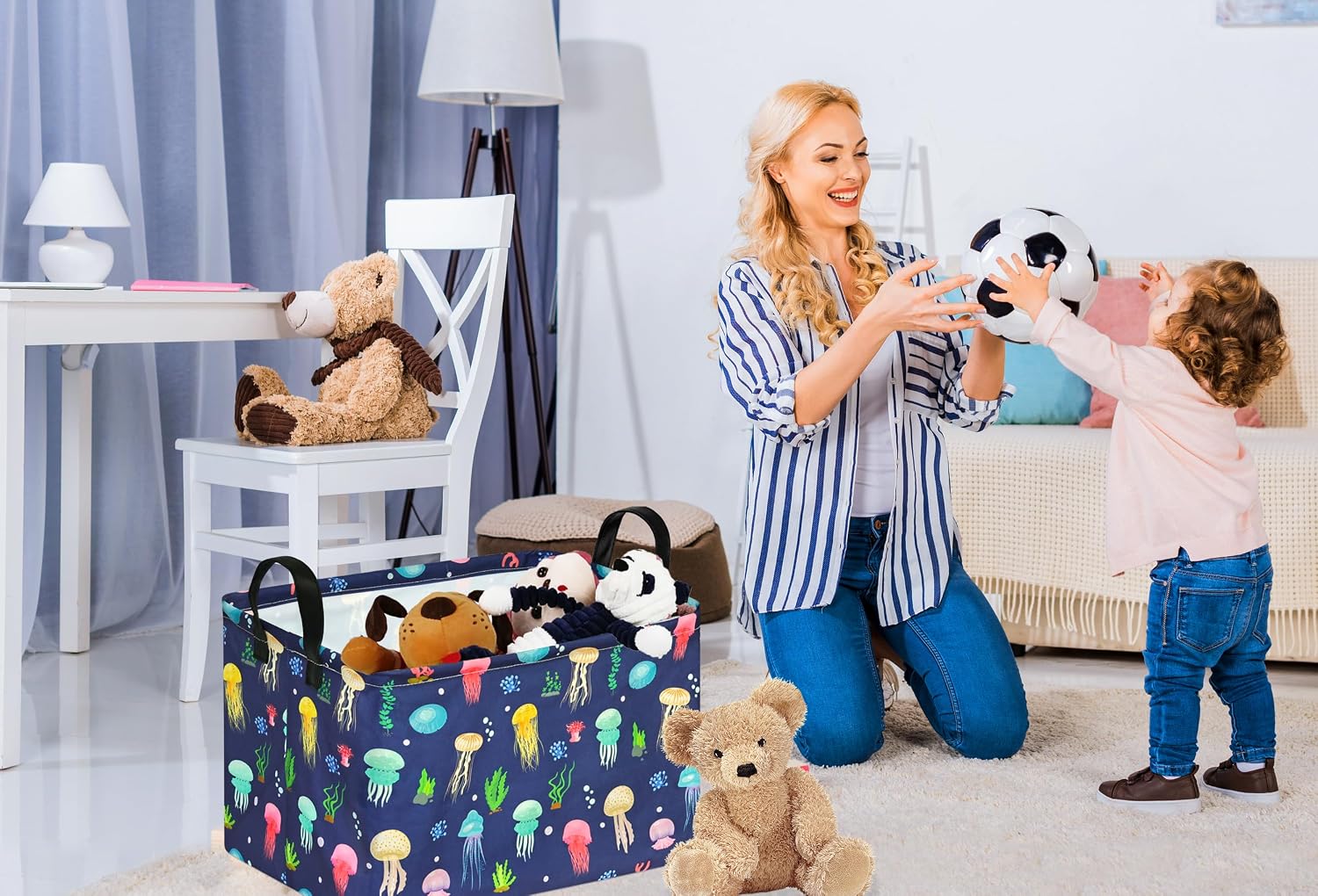 Kid Storage Basket Gift Shelf Basket Toy Storage Bin, Nursery Basket Organizer Box for Children Room Deco With Handles (Grey deer)