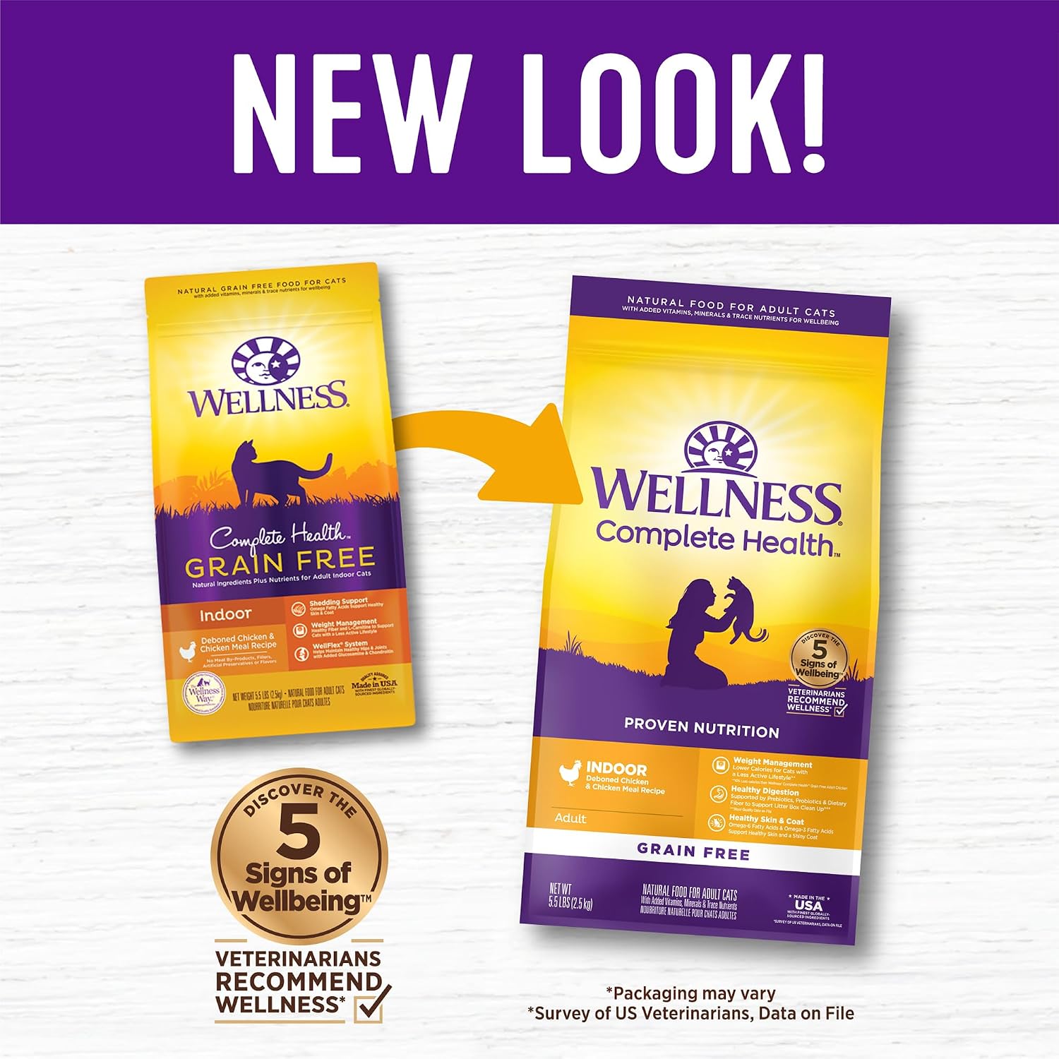 Wellness Complete Health Adult Dry Cat Food for Indoor Cats, Natural, Grain Free Kibble, Chicken Recipe, 5.5 lb Bag