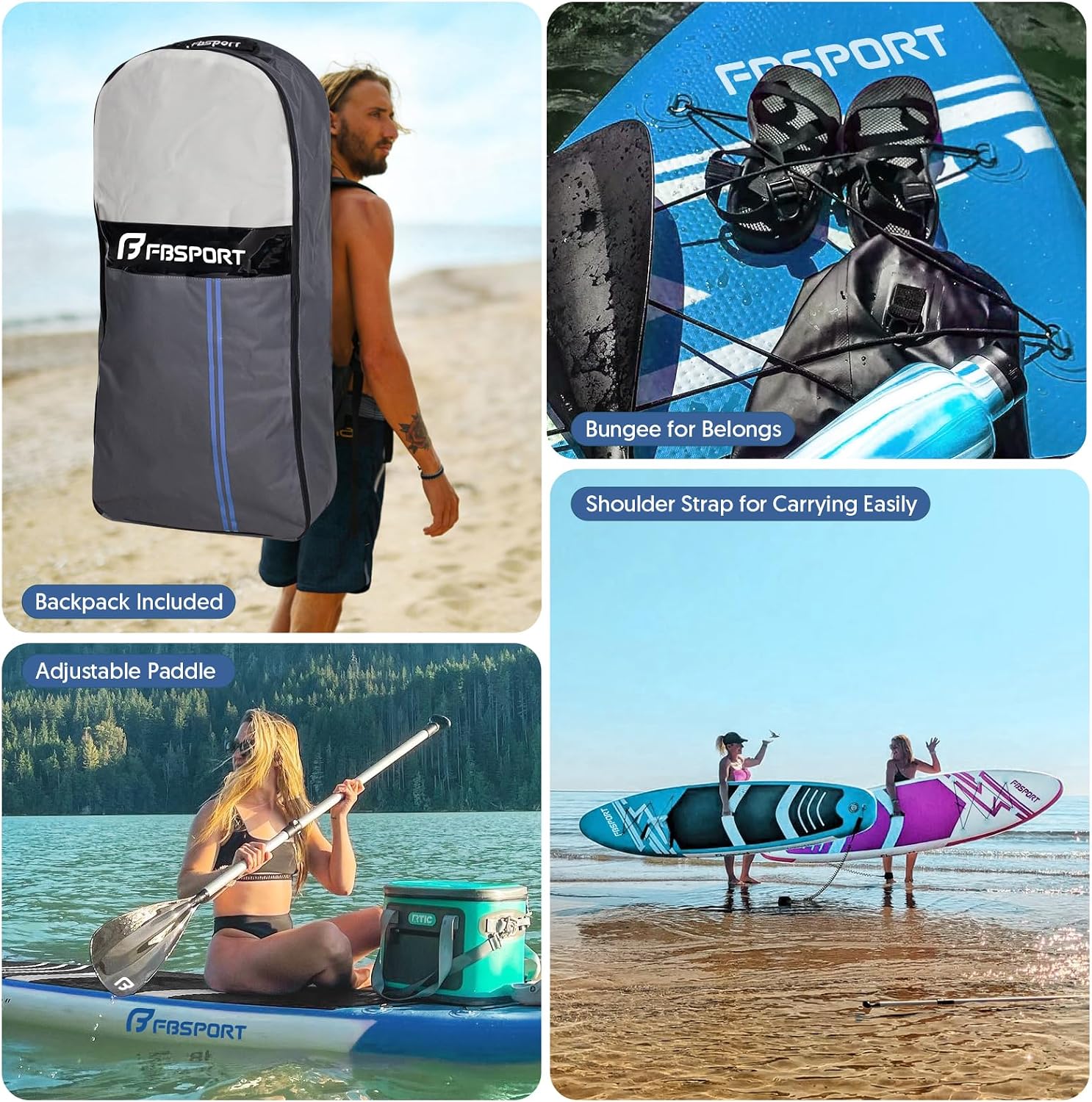 FBSPORT 11' Premium Stand Up Paddle Board, Yoga Board with SUP Accessories & Carry Bag | Wide Stance, Surf Control, Non-Slip Deck, Leash