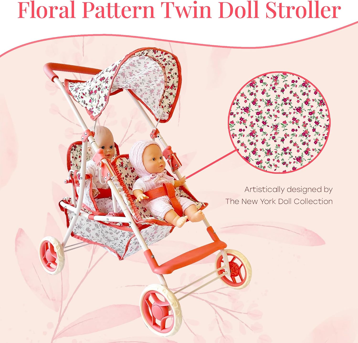My First Doll Twin Stroller - Cutest Heart Design Doll Twins Stroller - Great Toy Gift for Girls