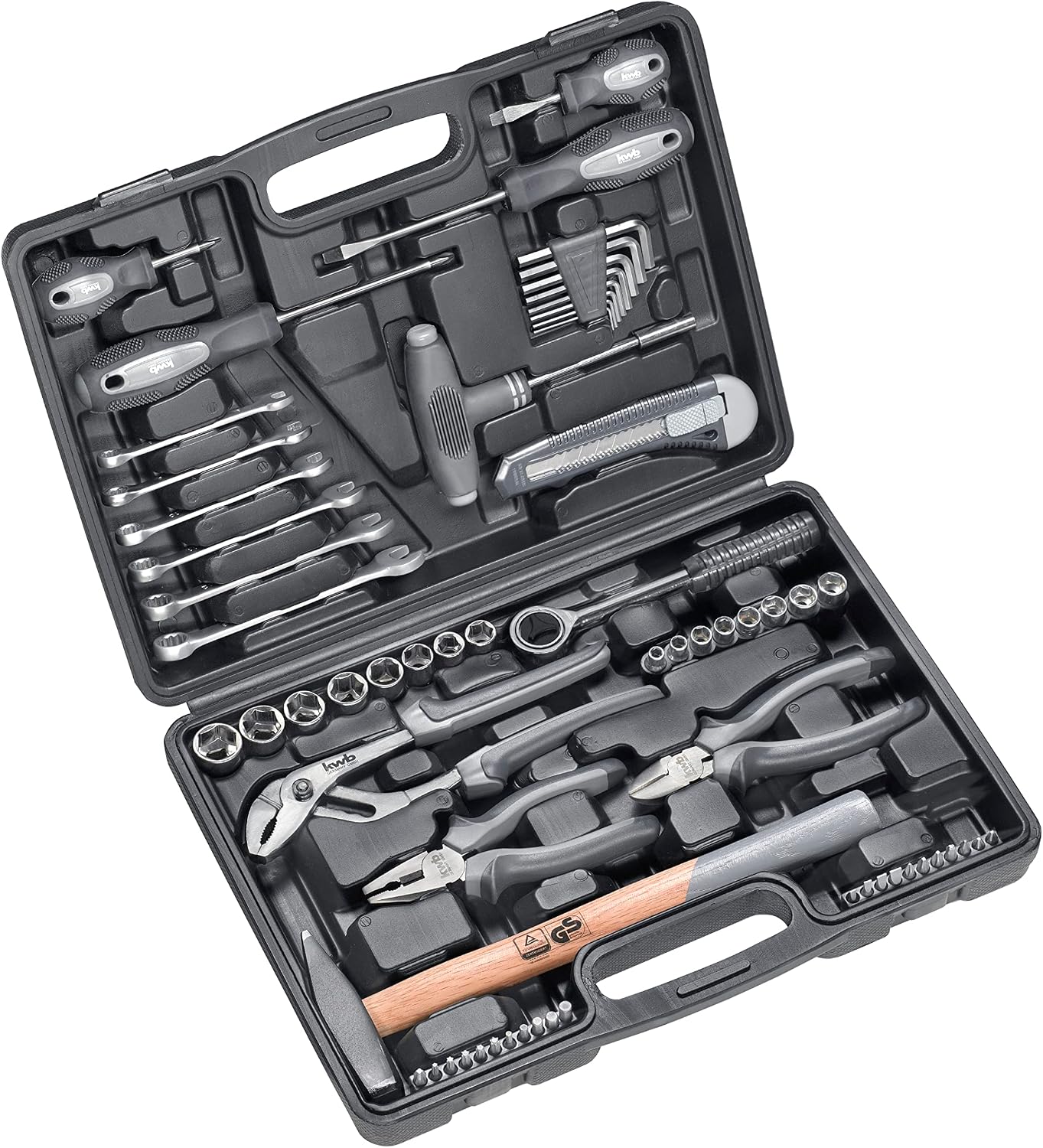 kwb Tool box made of robust hard plastic including 63-piece high-quality tool set as a solid basic equipment for light applications in the home