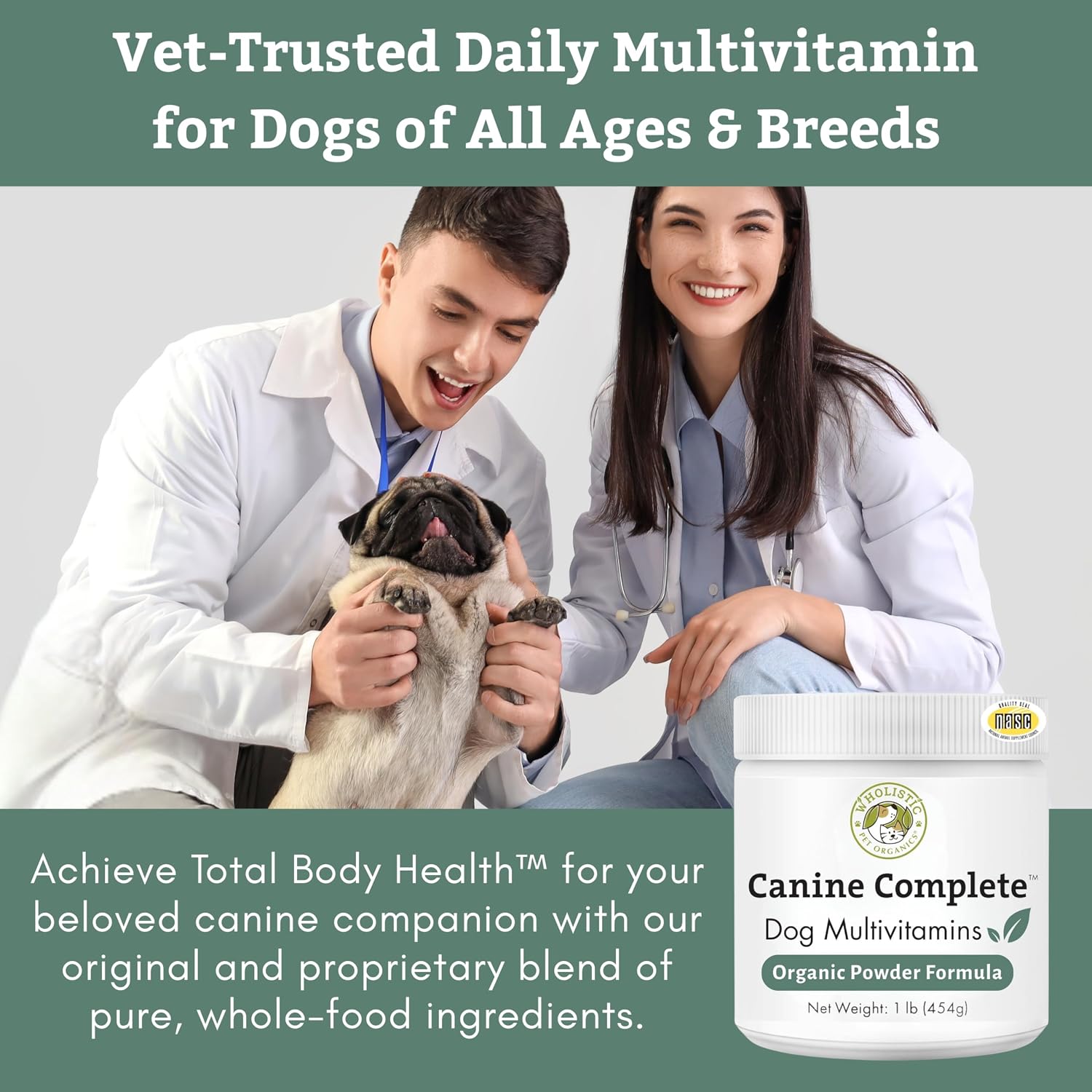 Organic Dog Vitamins | 1 Lb | 45 Scoops | Daily Dog Multivitamin with Prebiotics, Probiotics for Immune Support, Skin Coat, Digestion, & Joint Health | Canine Complete