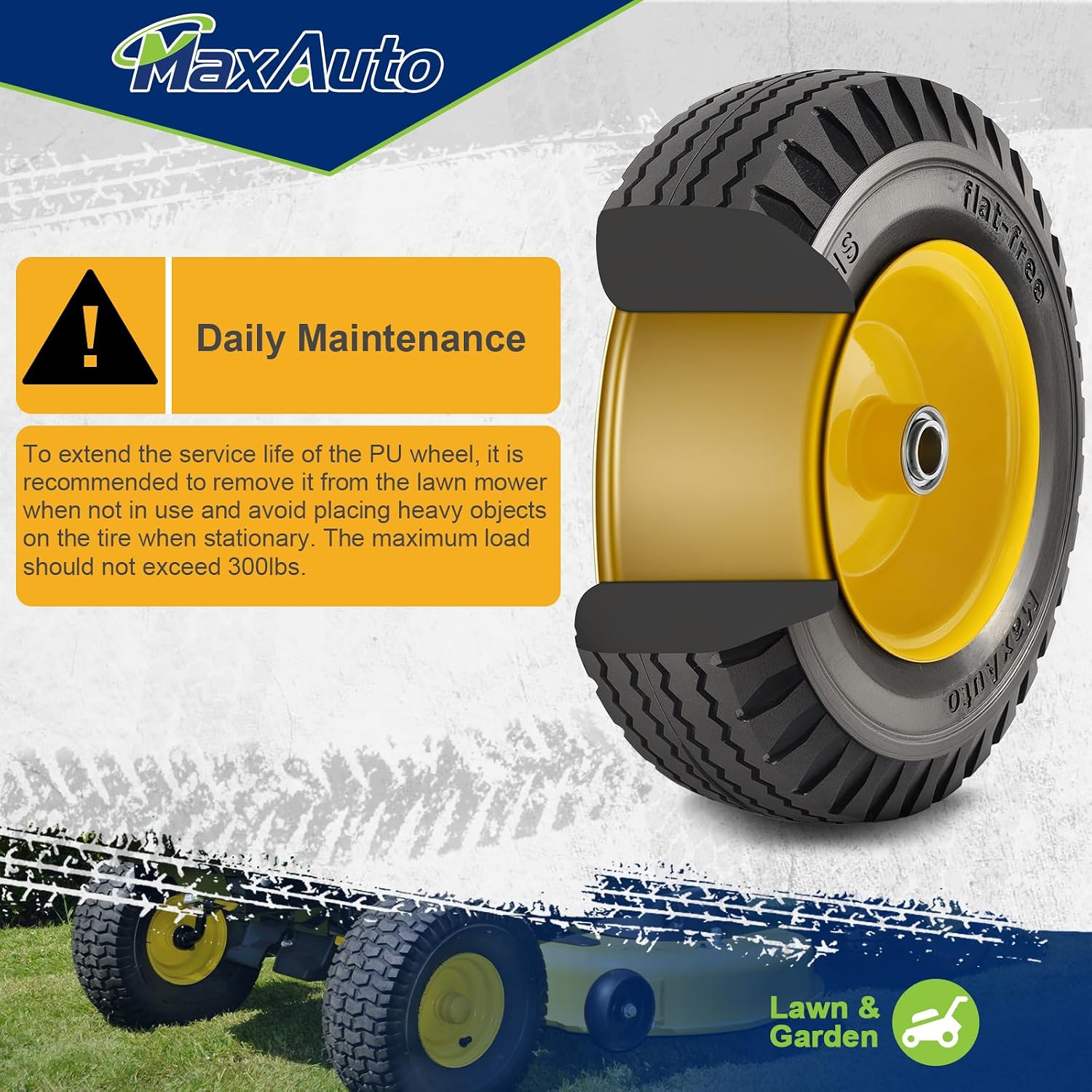 MaxAuto 4.10/3.50-6" Flat Free Tire & Wheel, 3" Centered Hub, 3/4" Bearings