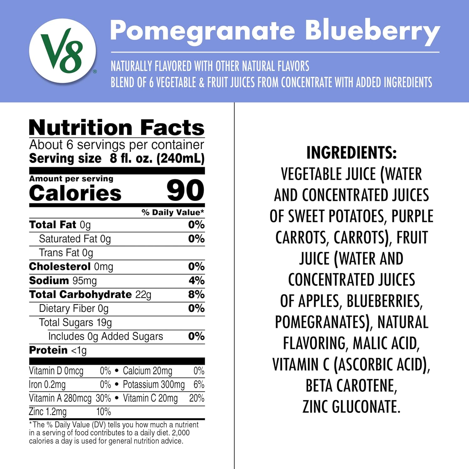 V8 Blends 100% Juice Pomegranate Blueberry Juice, Fruit and Vegetable Juice Blend, 46 Fl Oz Bottle