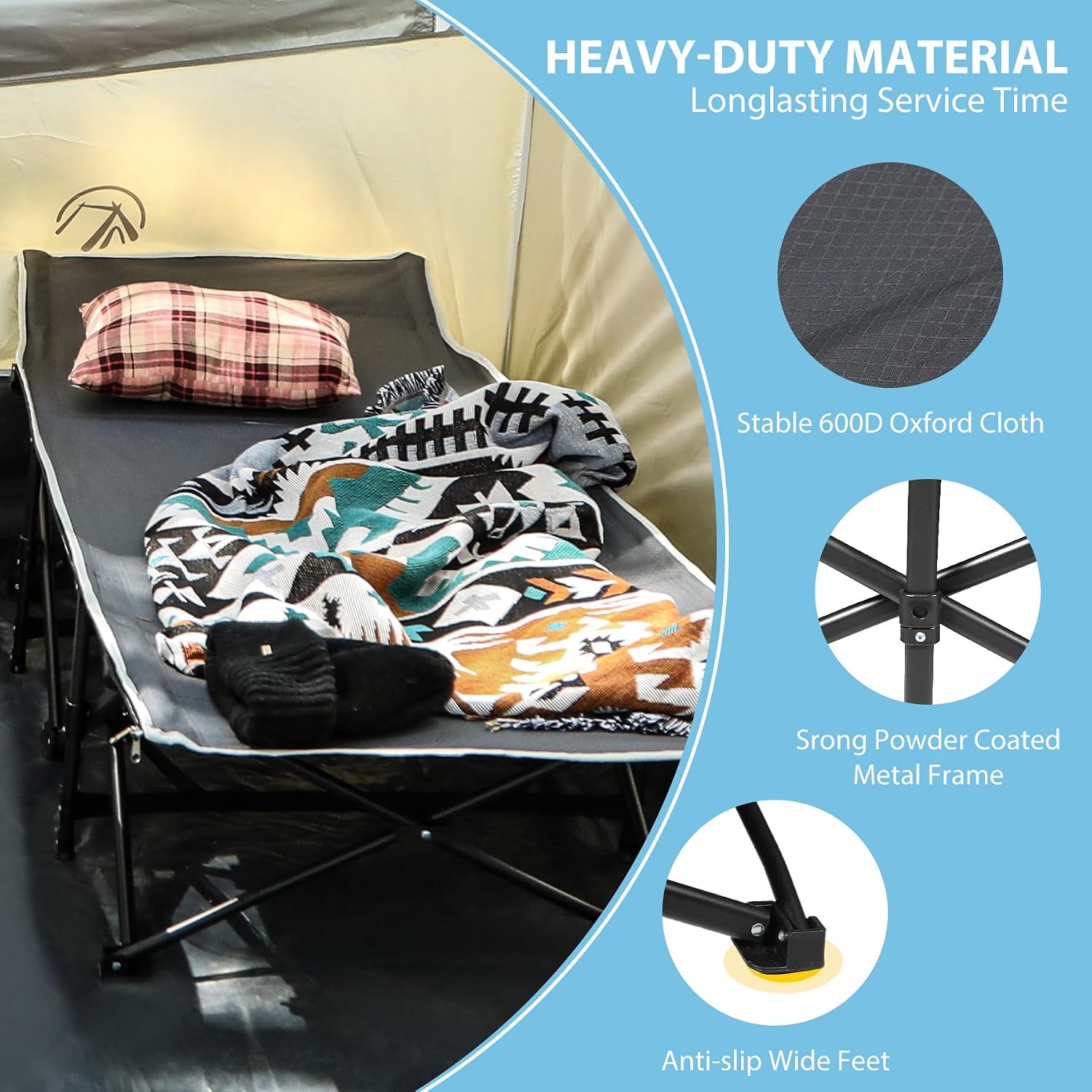 REDCAMP Oversized Camping Cots for Adults 500lbs, 33.5'' Extra Wide Tall Sleeping Cots Heavy Duty, XL Cots Portable for Outdoor Indoor Office