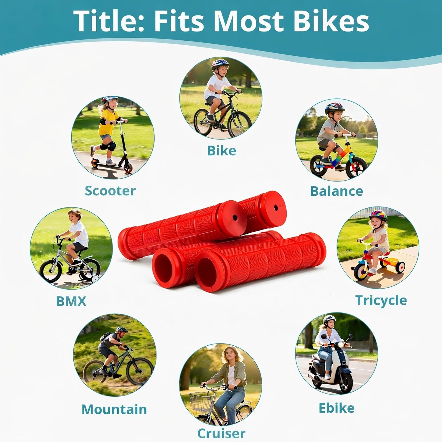 CHUNZEXI 4 PCS Bike Handlebar Grips, Rubber Bicycle Bar Grips Replacement, Non-Slip Handle Grips for Kids Bikes, Scooters, BMX