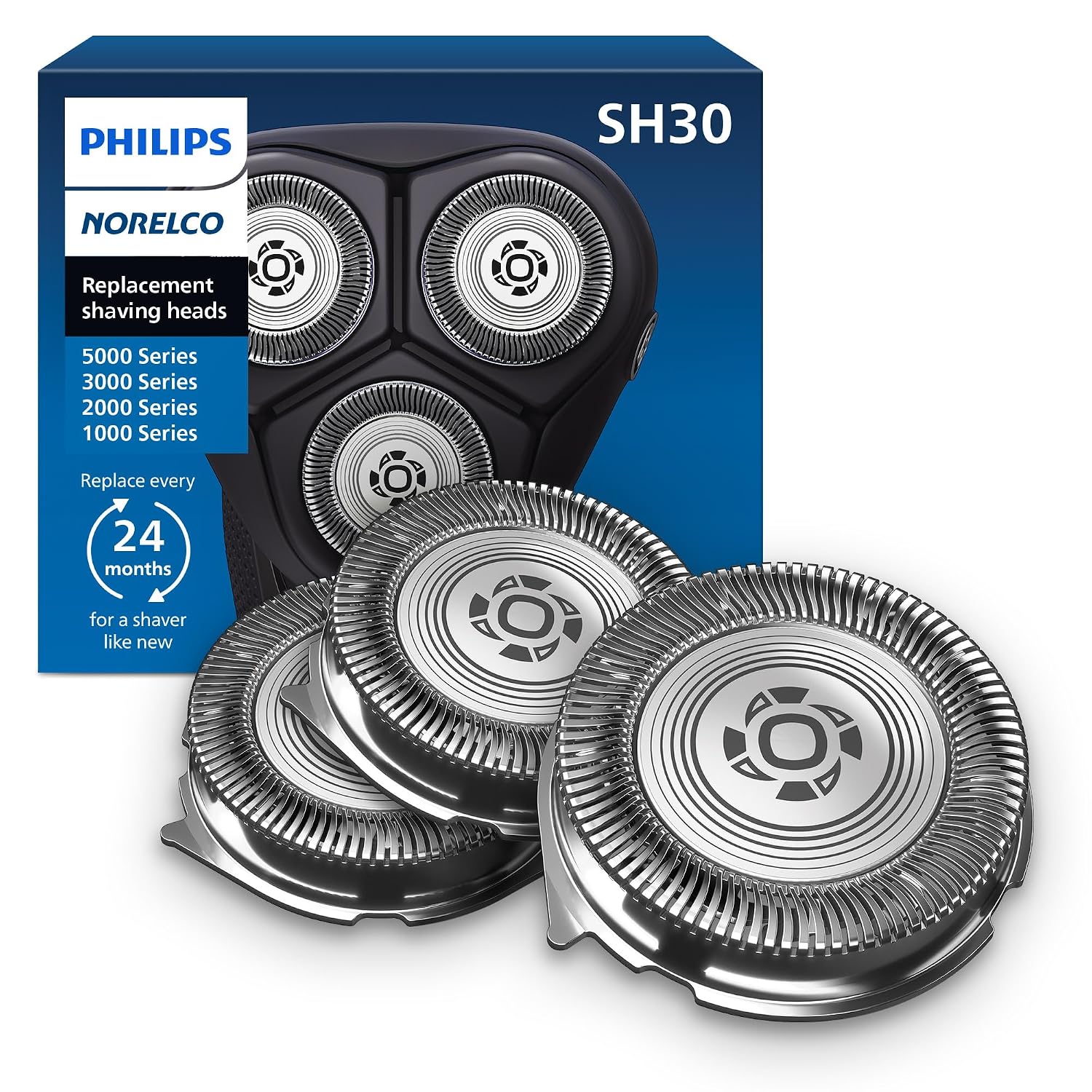 Philips Norelco Genuine Replacement Heads, 3 Count | 27 Self Sharpening PowerCut Blades, Compatible with Series 1000 - 3000, SH30/52