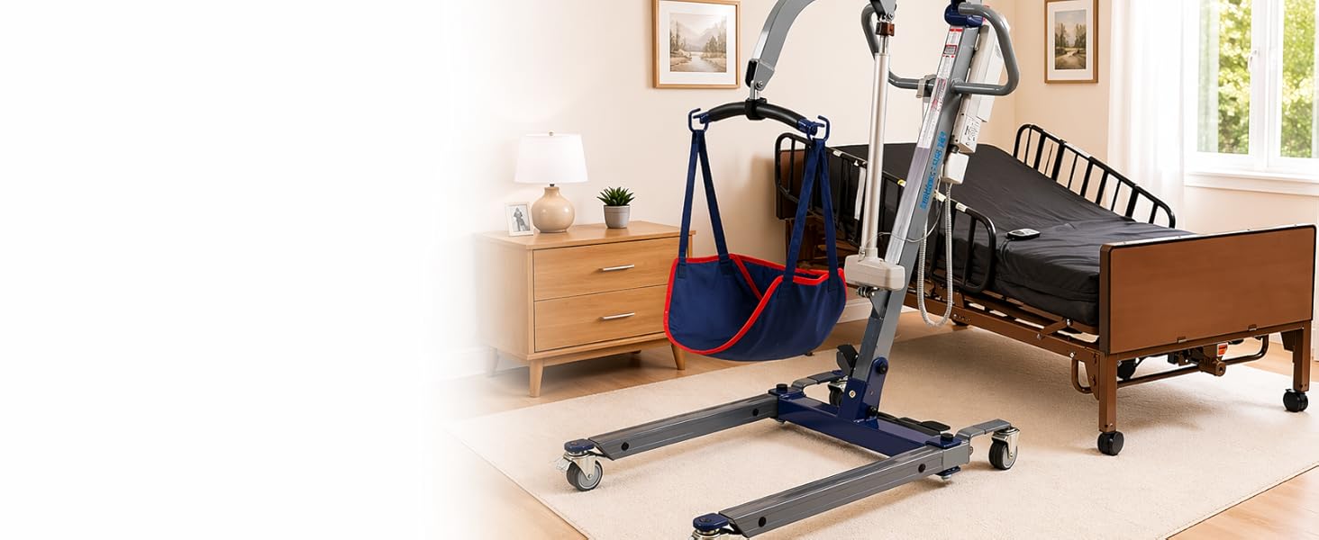 Electric patient lift with sling for safe full-body transfers and home caregiver use