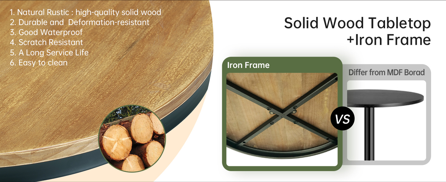 Solid Wood Tabletop+Iron Frame