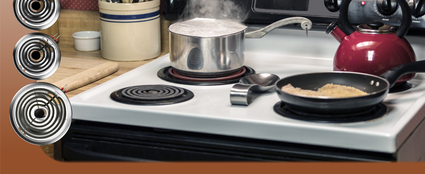 W10196405 W10196406 Electric Stove Burner Drip Pans &amp;amp; MP22YA Electric Range Burner Element Unit Set