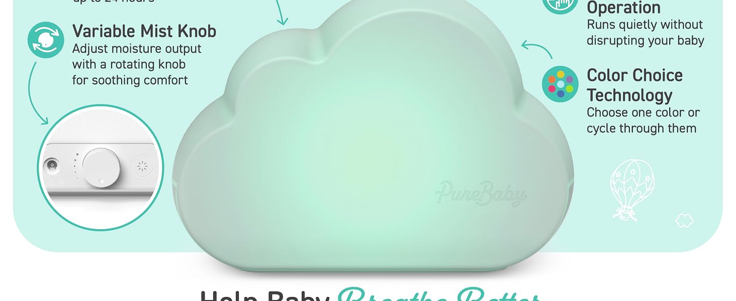 baby humidifier with variable mist knob color choice whisper quiet operation soothing comfort