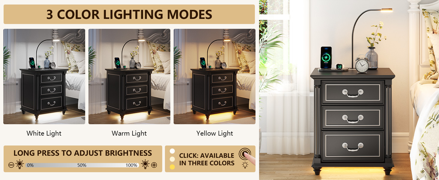 nightstand with charging station and light