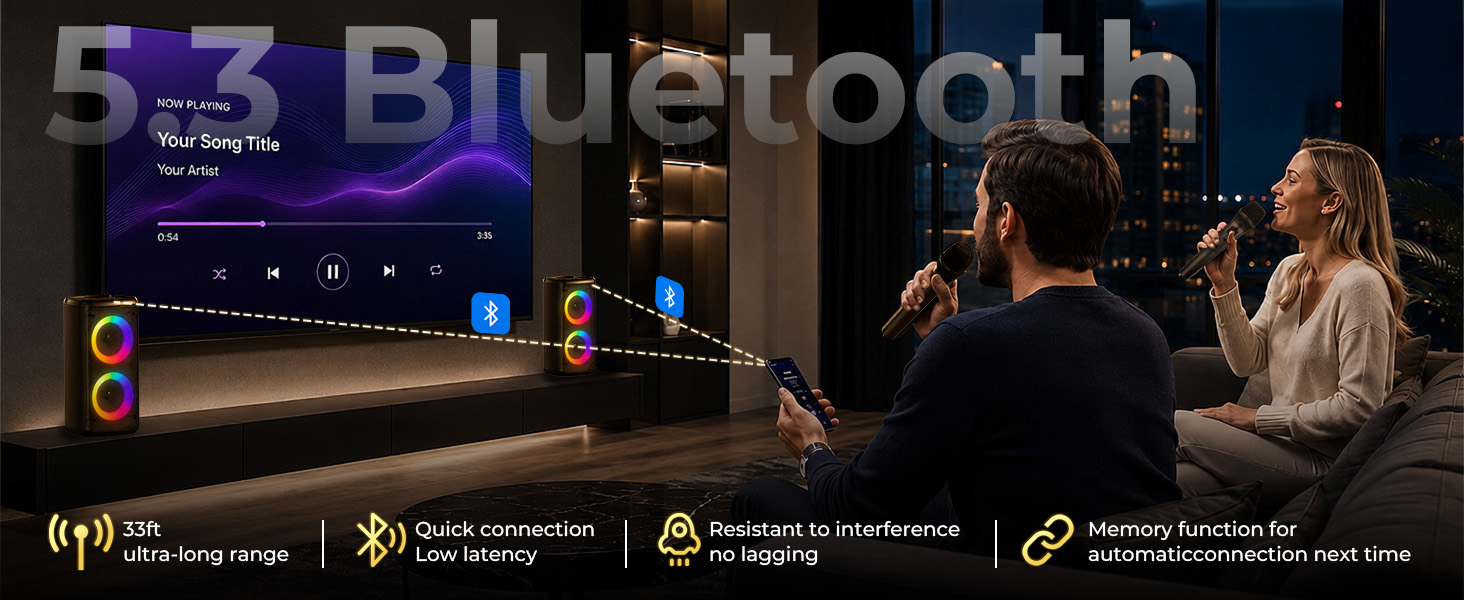 Bluetooth Speaker with 2 Wireless Microphones