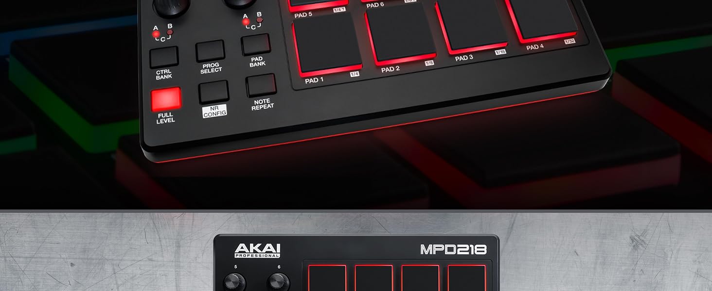 Portable USB pad controller with 16 MPC pads for triggering drums, melodic samples, effects and more