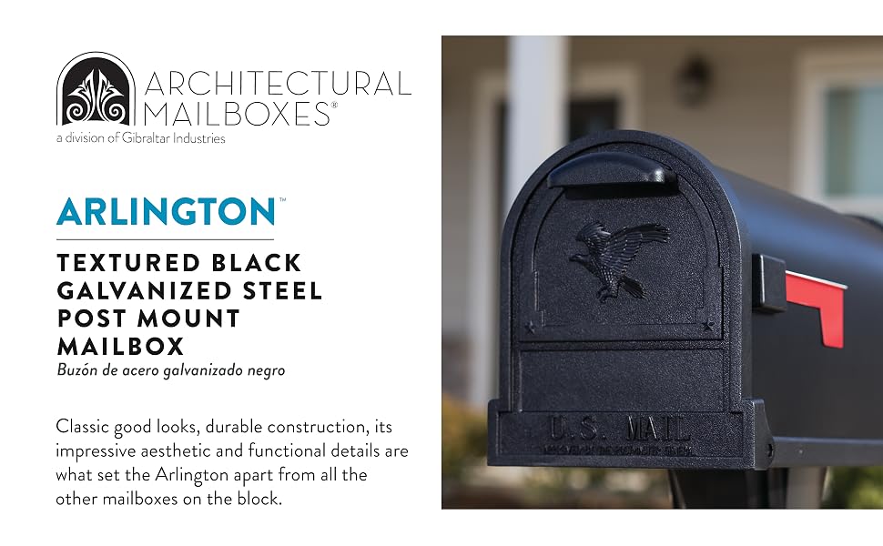 Arlington Large Capacity Galvanized Steel Textured Black, Post-Mount Mailbox, AR15B000