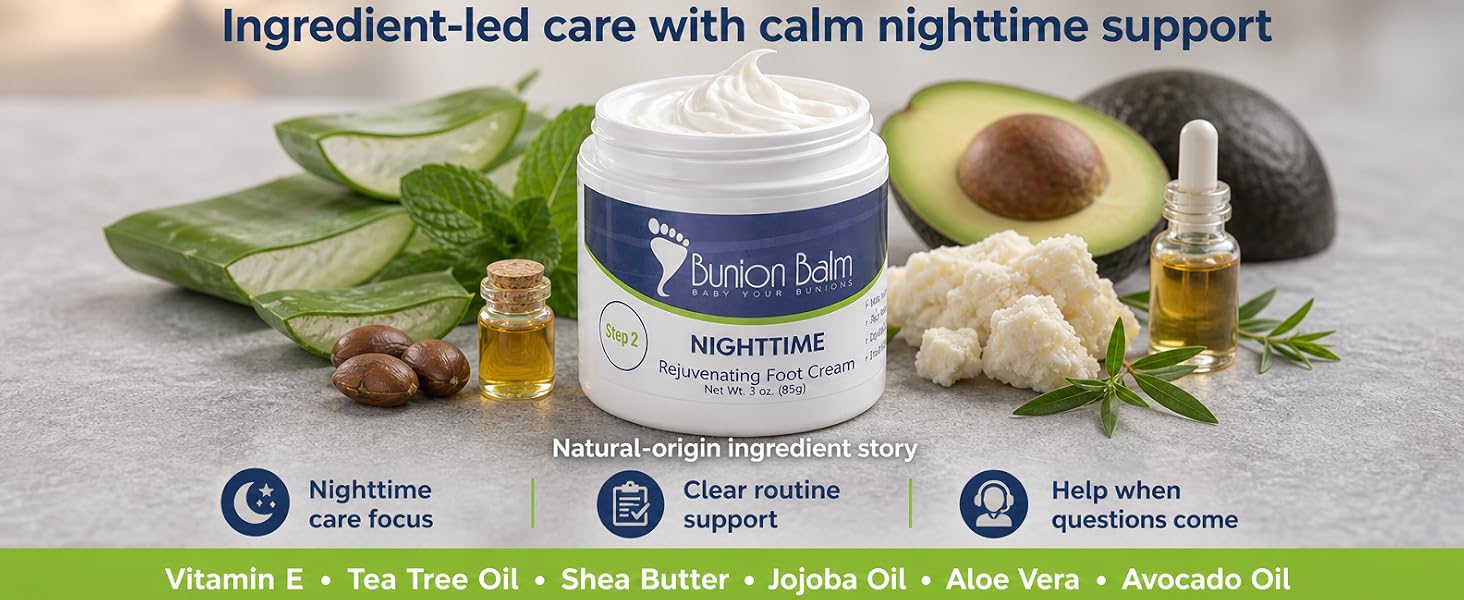 moisturizing foot cream bunions hallux valgus nighttime natural organic support relief pain made USA