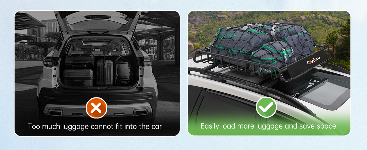 Roof Rack Basket with Attachment Hooks, 2pcs Ratchet Straps