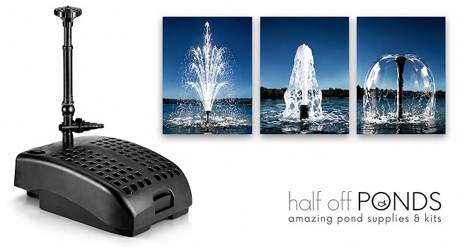 Sting Ray fountain kit with three decorative spray patterns and Half Off Ponds branding
