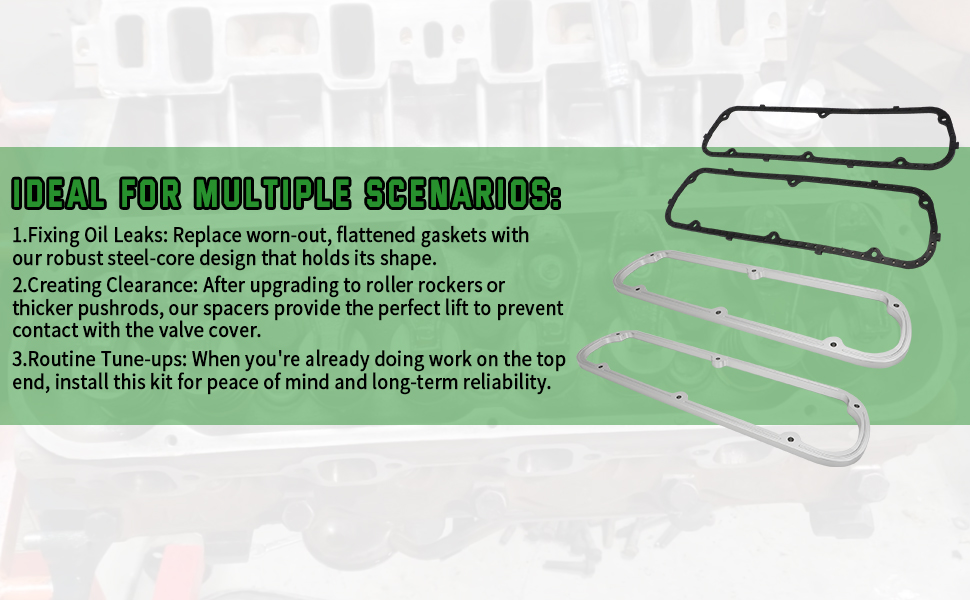 For Ford Valve Cover Spacers and Gasket Kit with Bolts- 1/2 inch Aluminum Spacers with Steel