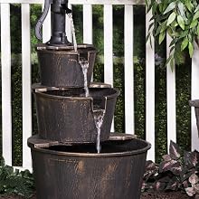 TEC234BR Outdoor Floor Tiered Rustic Pump and Barrel Water Fountain, Old-Fashioned Waterfall, 40&amp;#34;