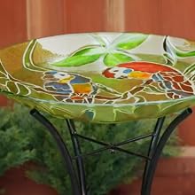 KPP602T-18 - Round Outdoor Birdbath Bowl Topper with Colorful Painted Parrot Design